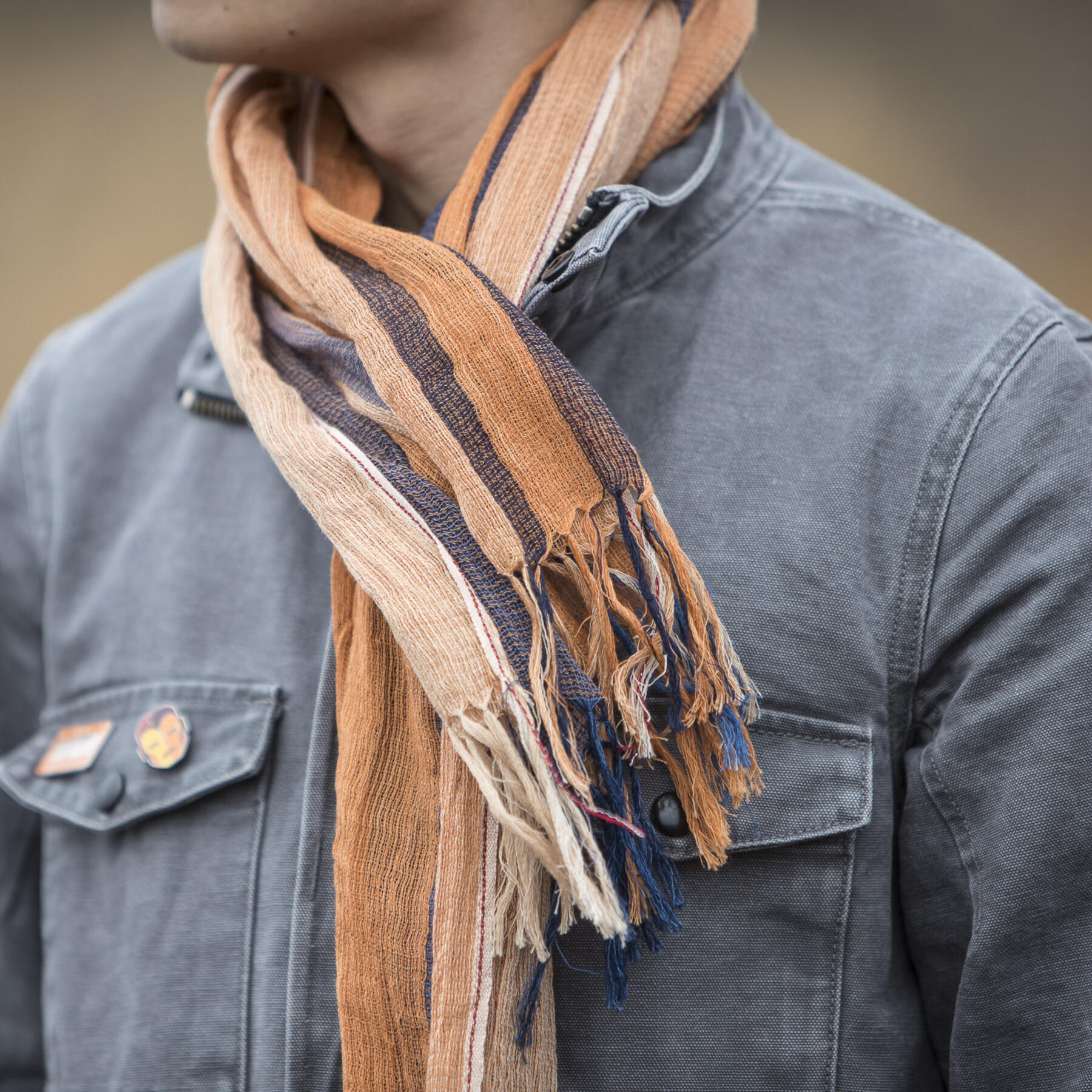 gustin japan persimmon x indigo hand dyed selvedge scarf