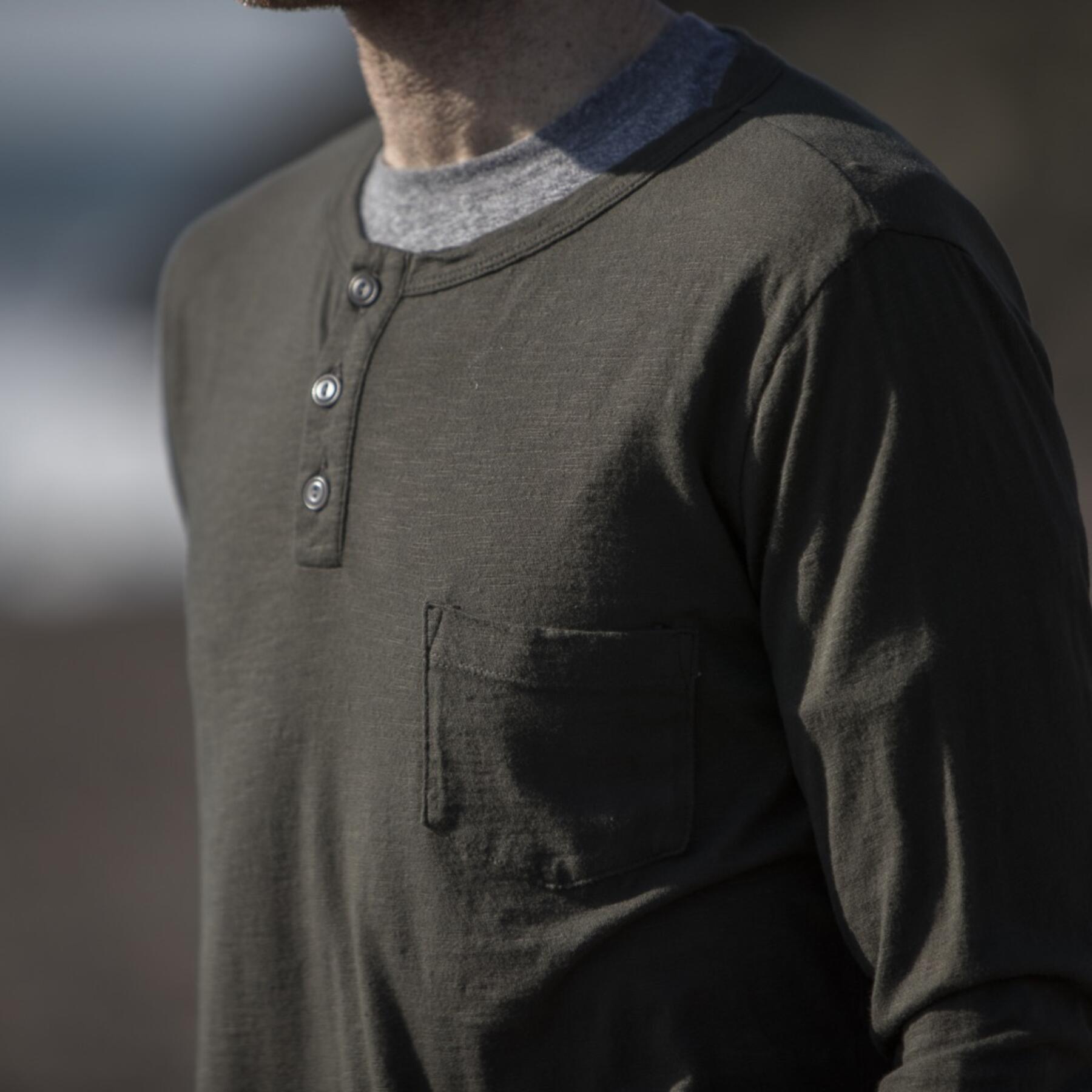gustin slub pocket henley - olive