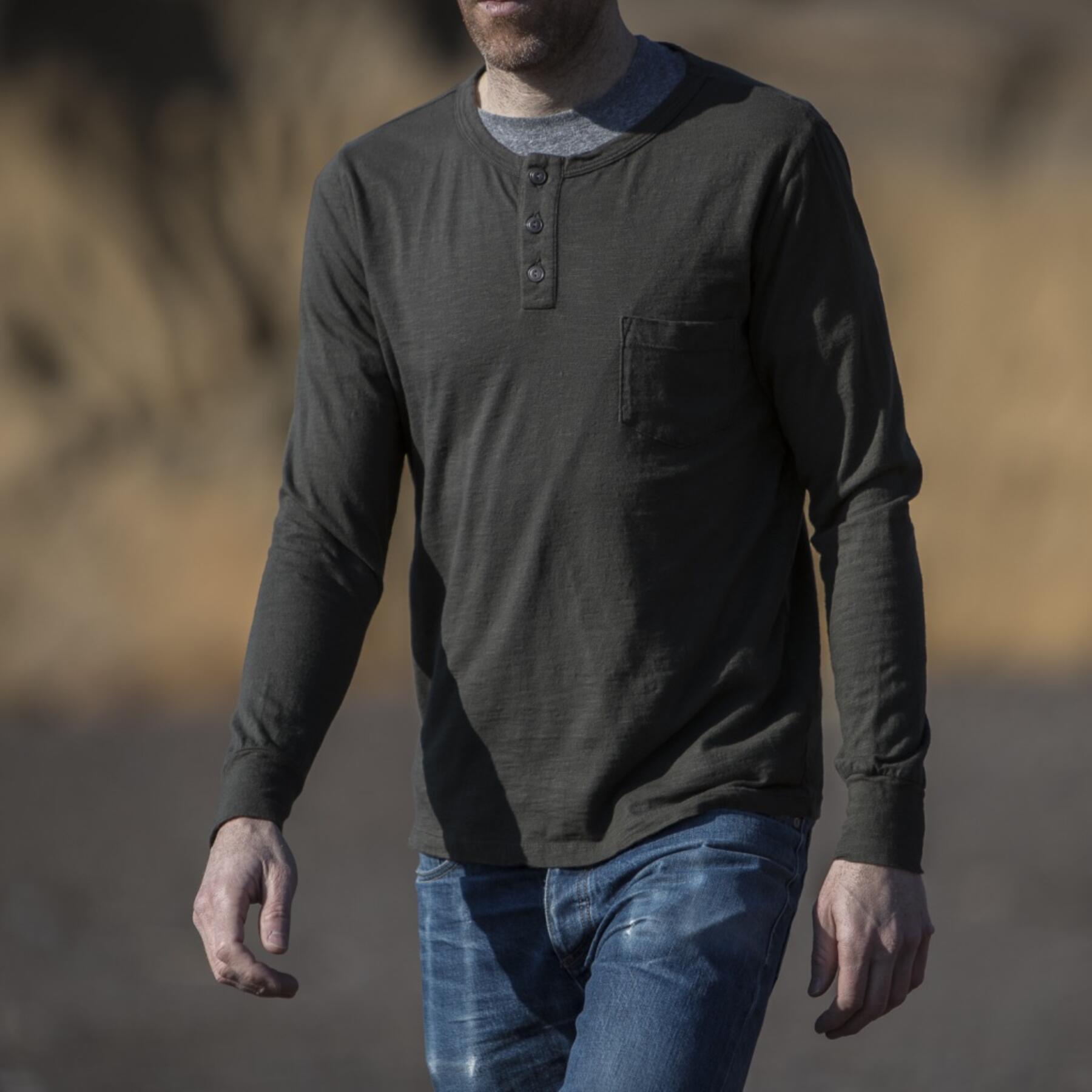 gustin slub pocket henley - olive