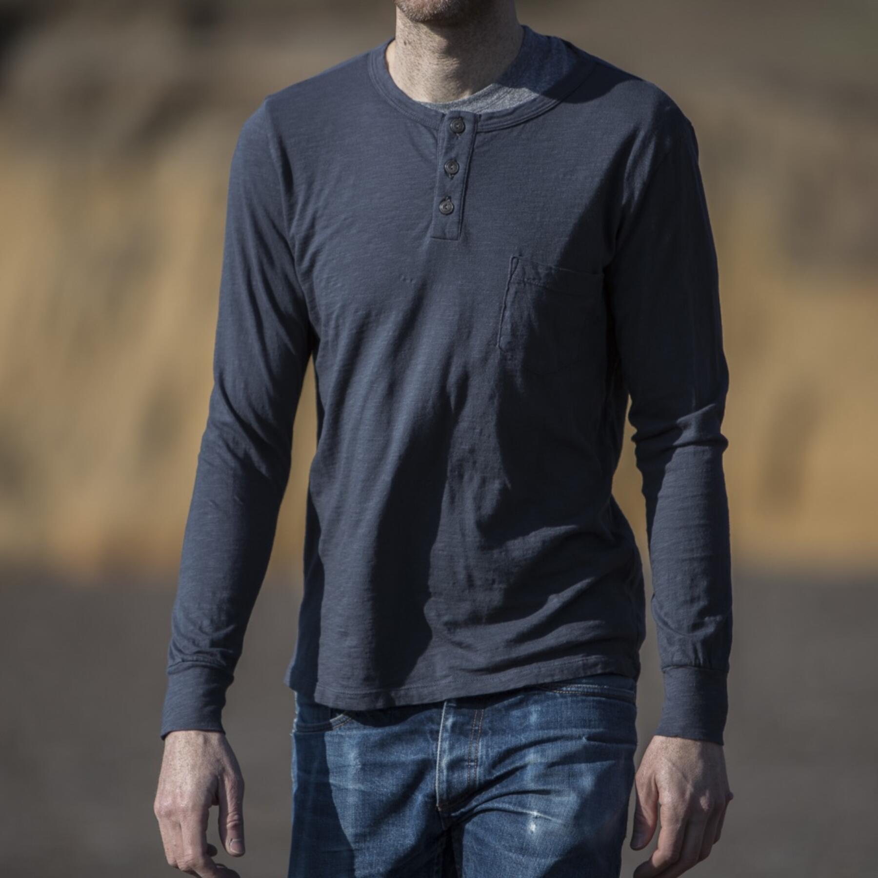 gustin slub pocket henley - charcoal