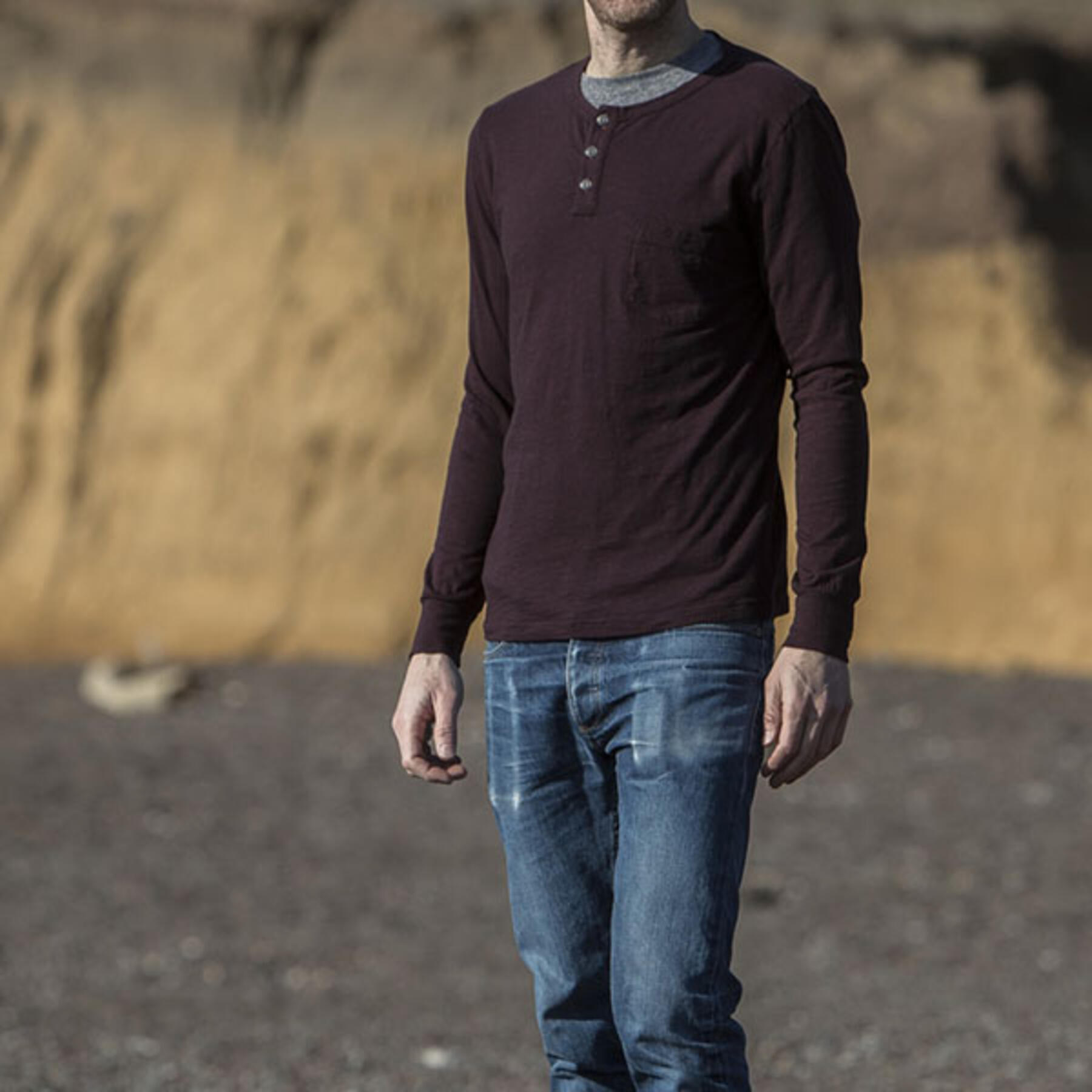 gustin slub pocket henley - oxblood