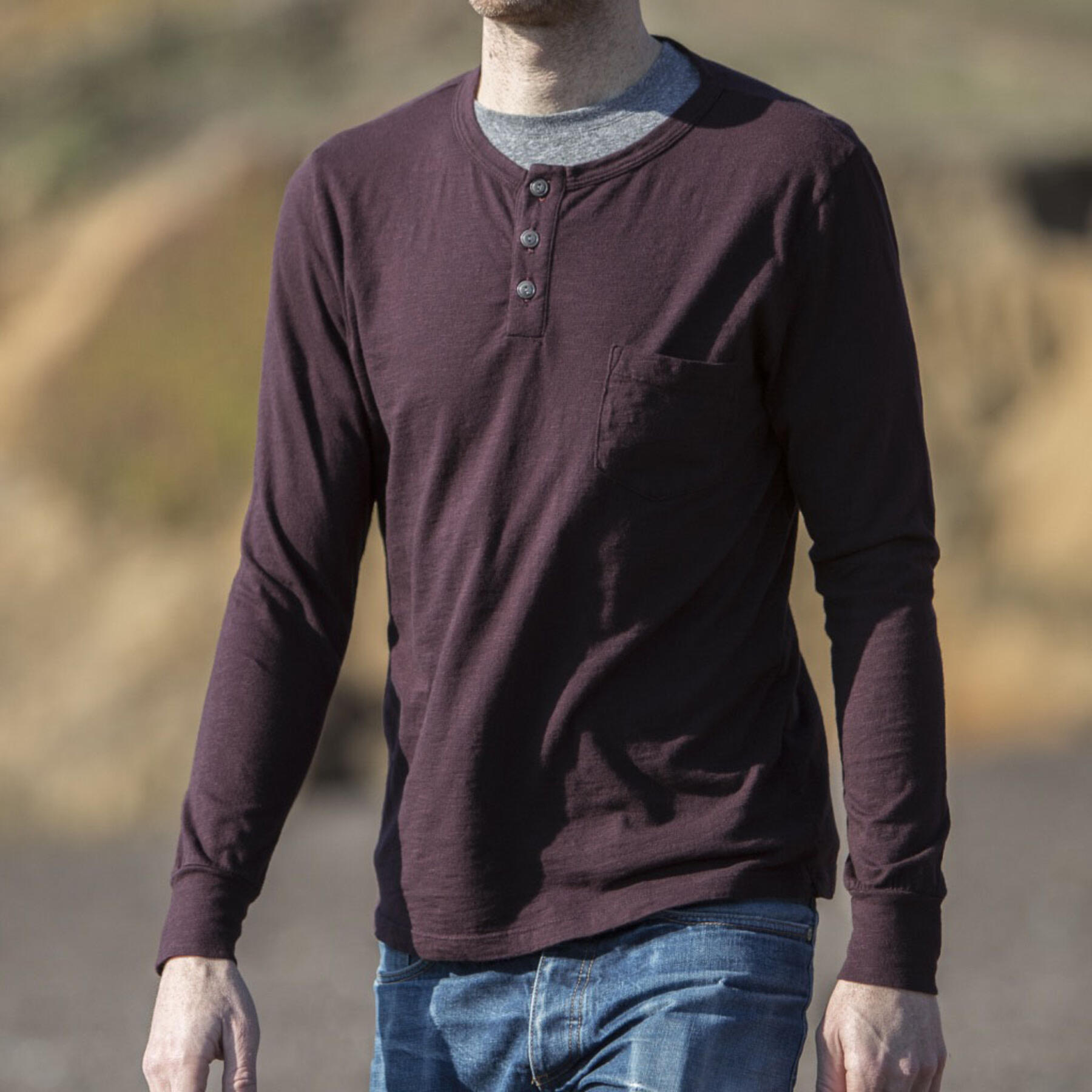 gustin slub pocket henley - oxblood