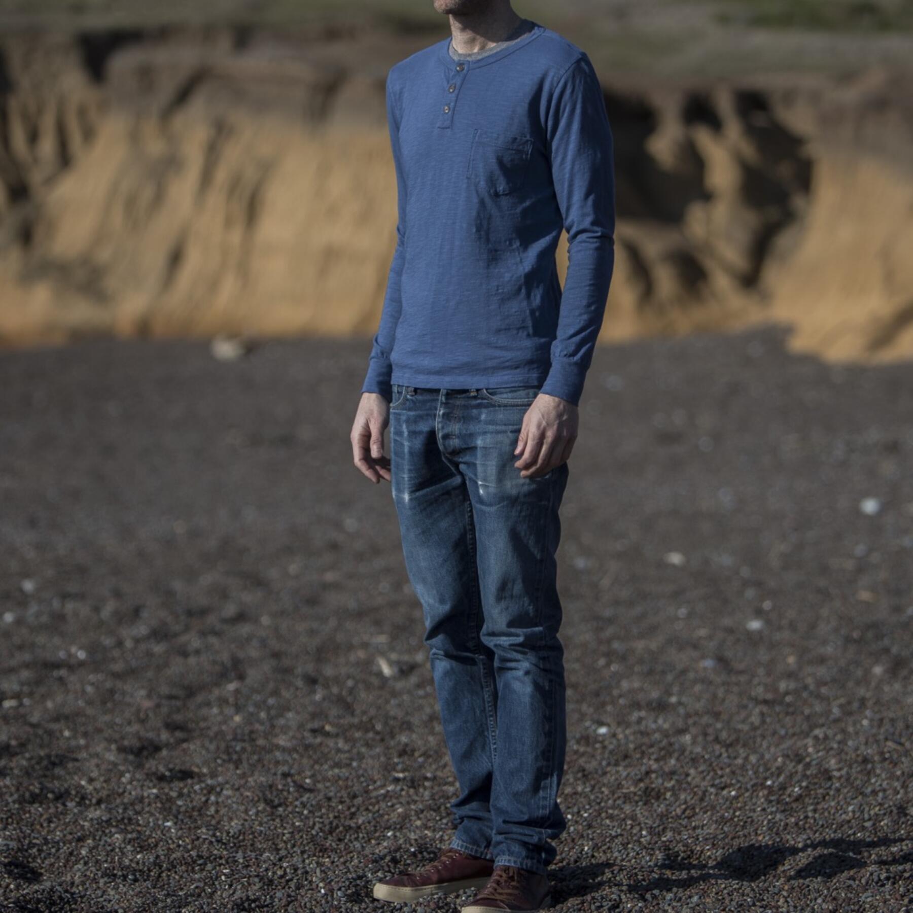 gustin slub pocket henley - aquamarine