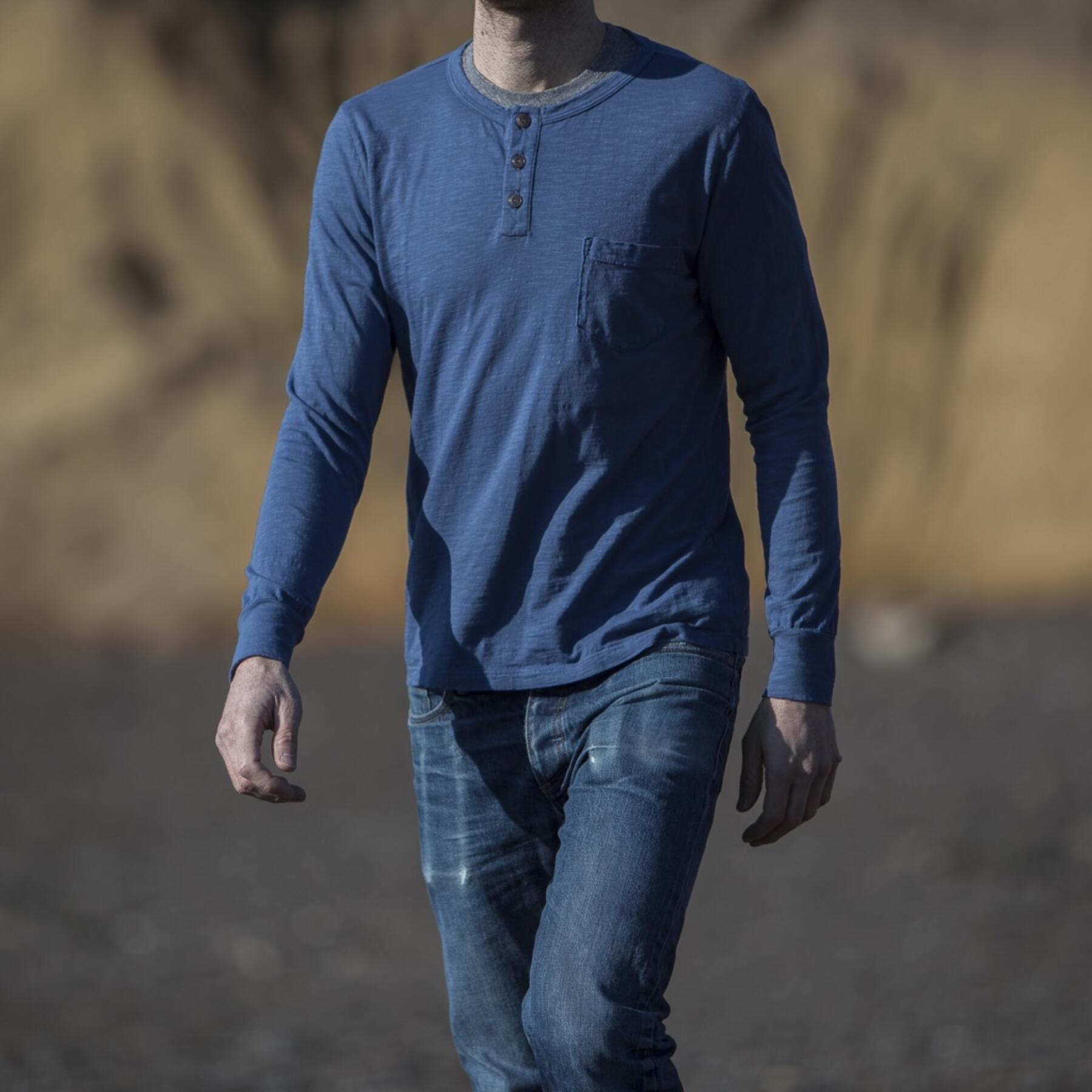 gustin slub pocket henley - aquamarine