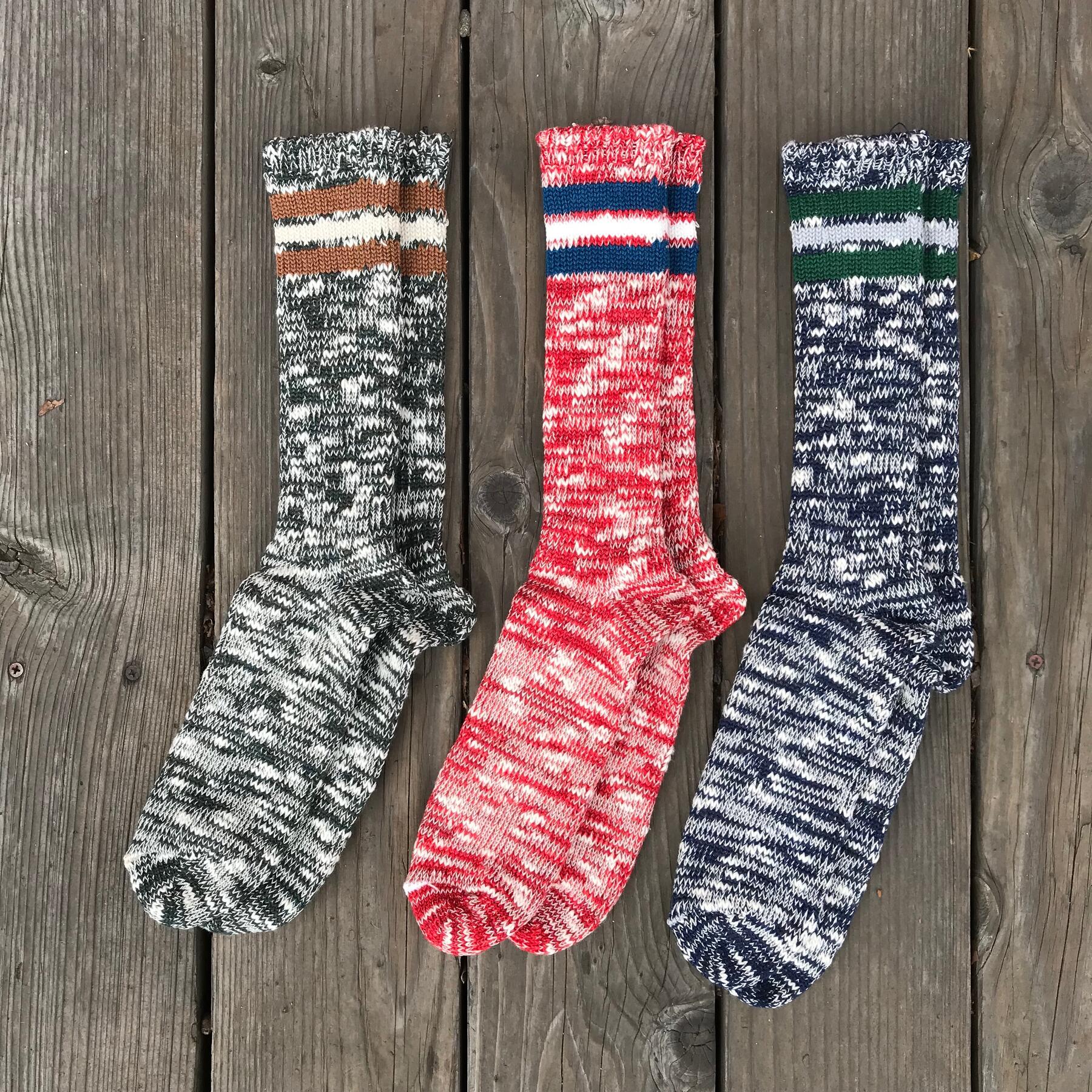 gustin japan slub varsity sock 3pk (hunter, crimson, navy)
