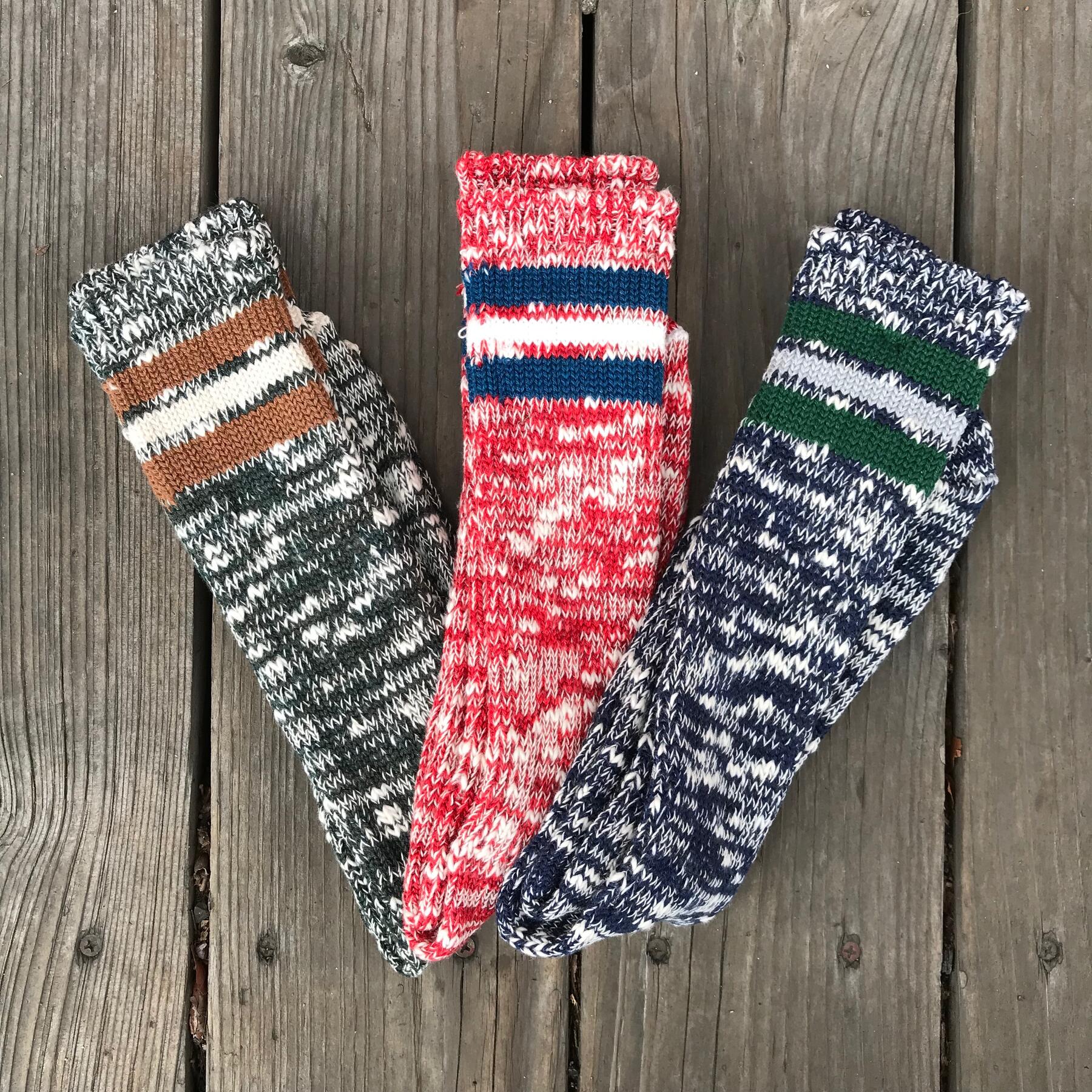 gustin japan slub varsity sock 3pk (hunter, crimson, navy)