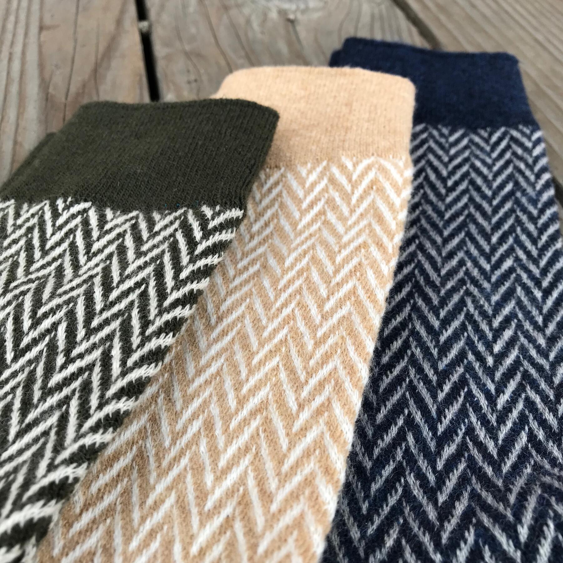 gustin japan herringbone wool sock 3pk (pine, camel, navy)