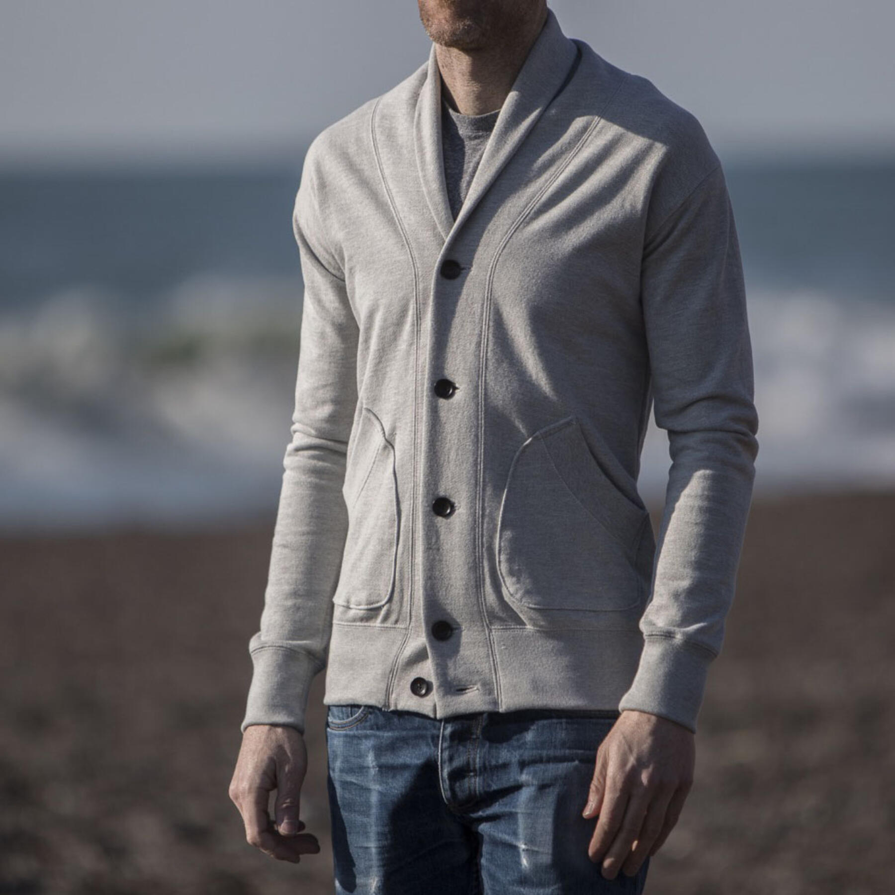 gustin french terry shawl collar sweatshirt - heather grey