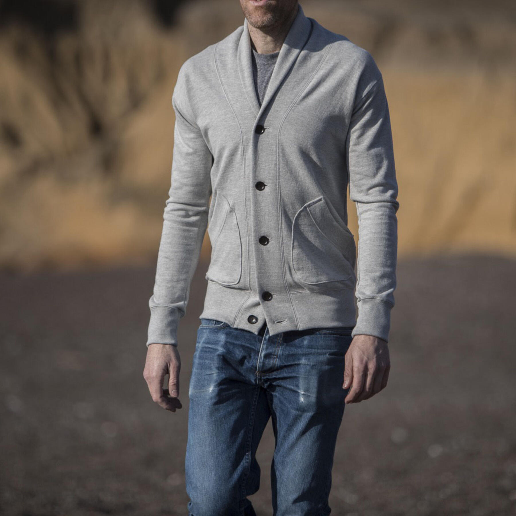 gustin french terry shawl collar sweatshirt - heather grey