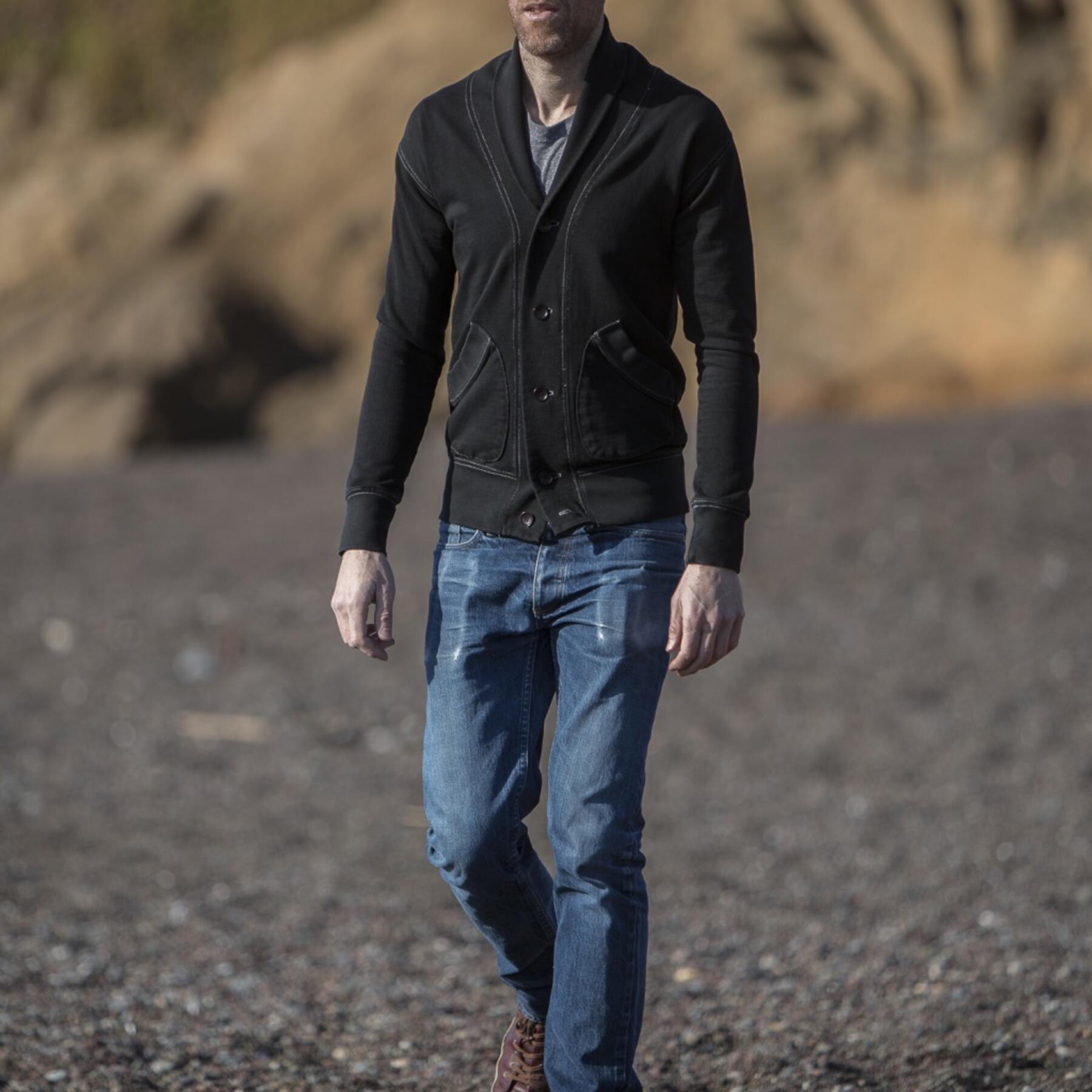 gustin french terry shawl collar sweatshirt - black