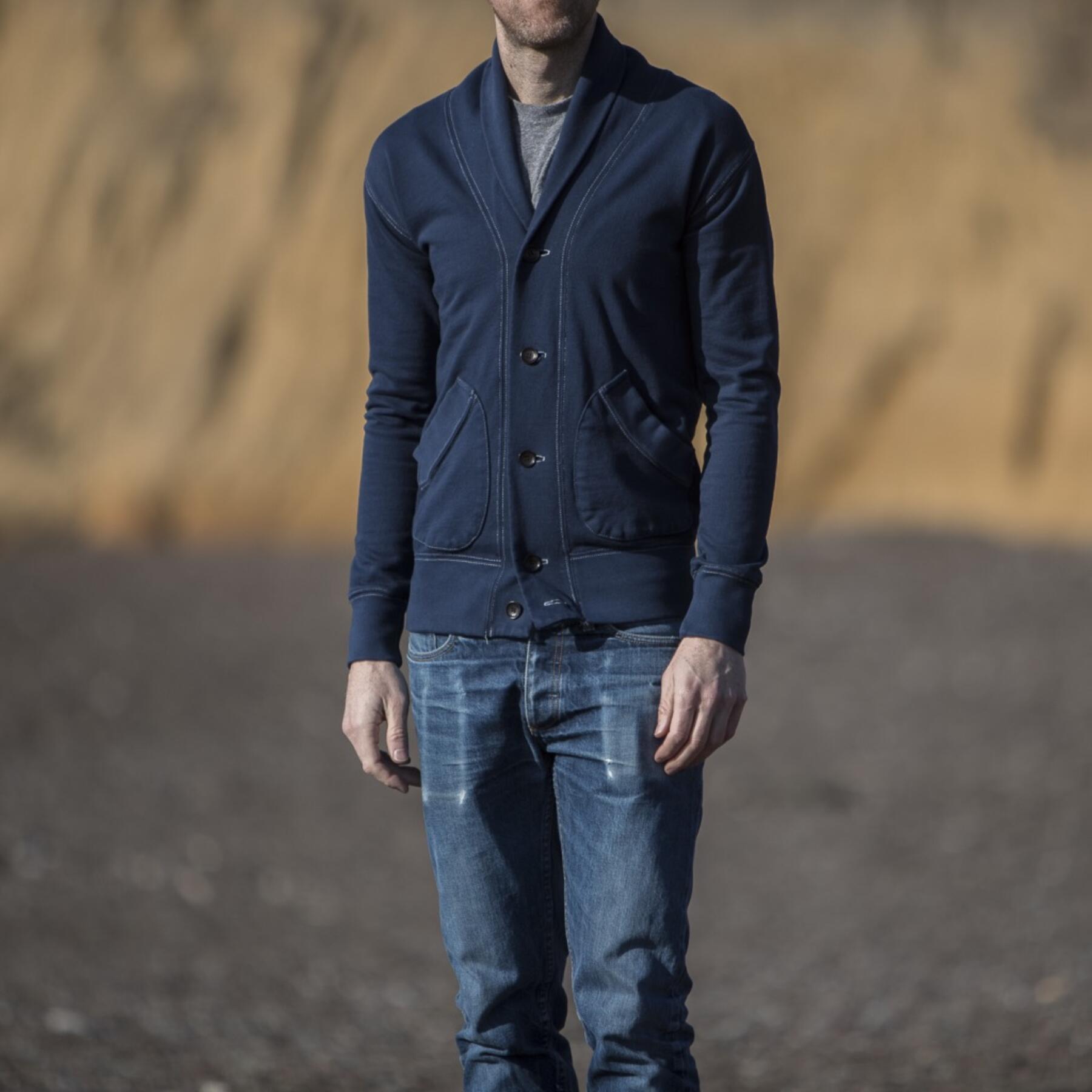 gustin french terry shawl collar sweatshirt - navy