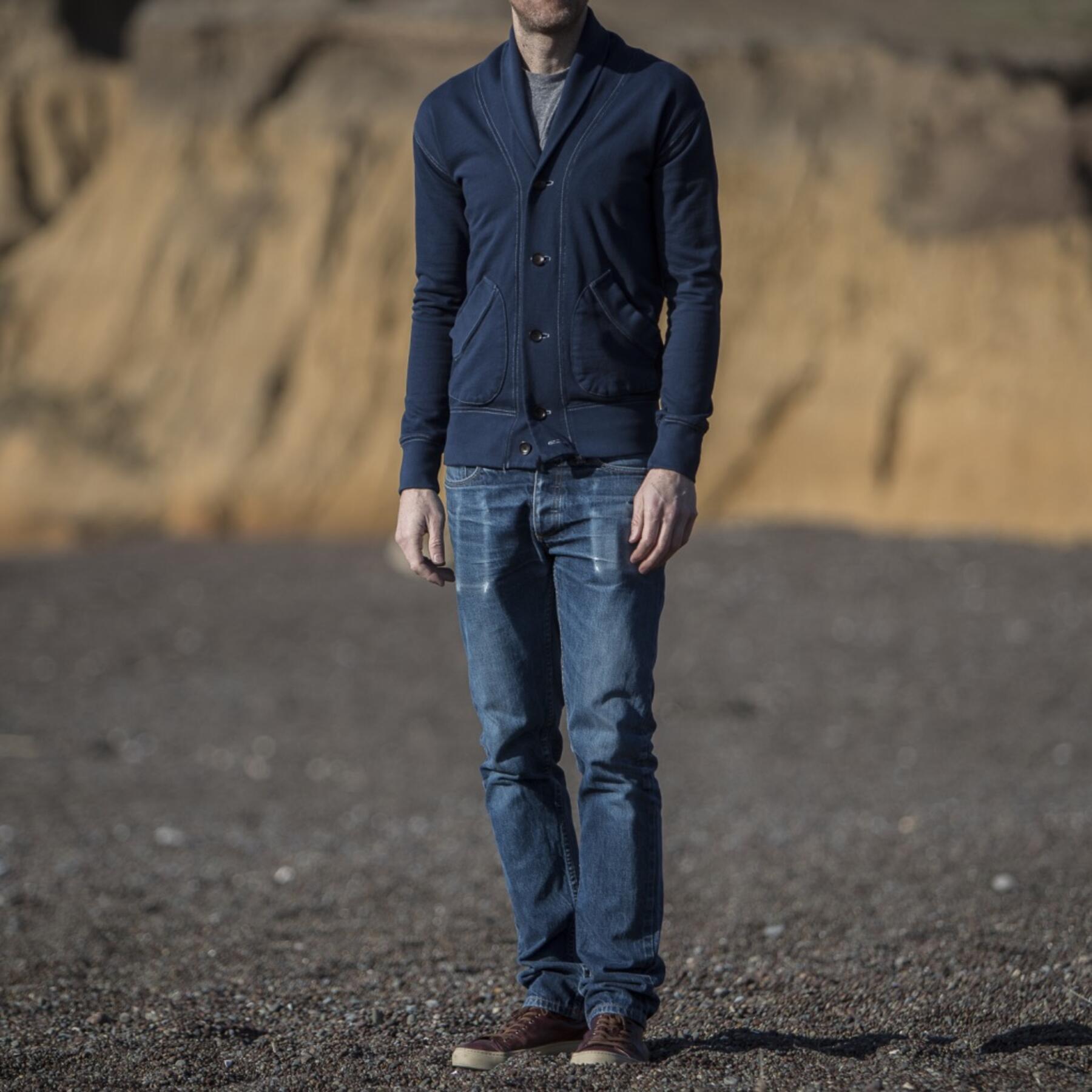 gustin french terry shawl collar sweatshirt - navy