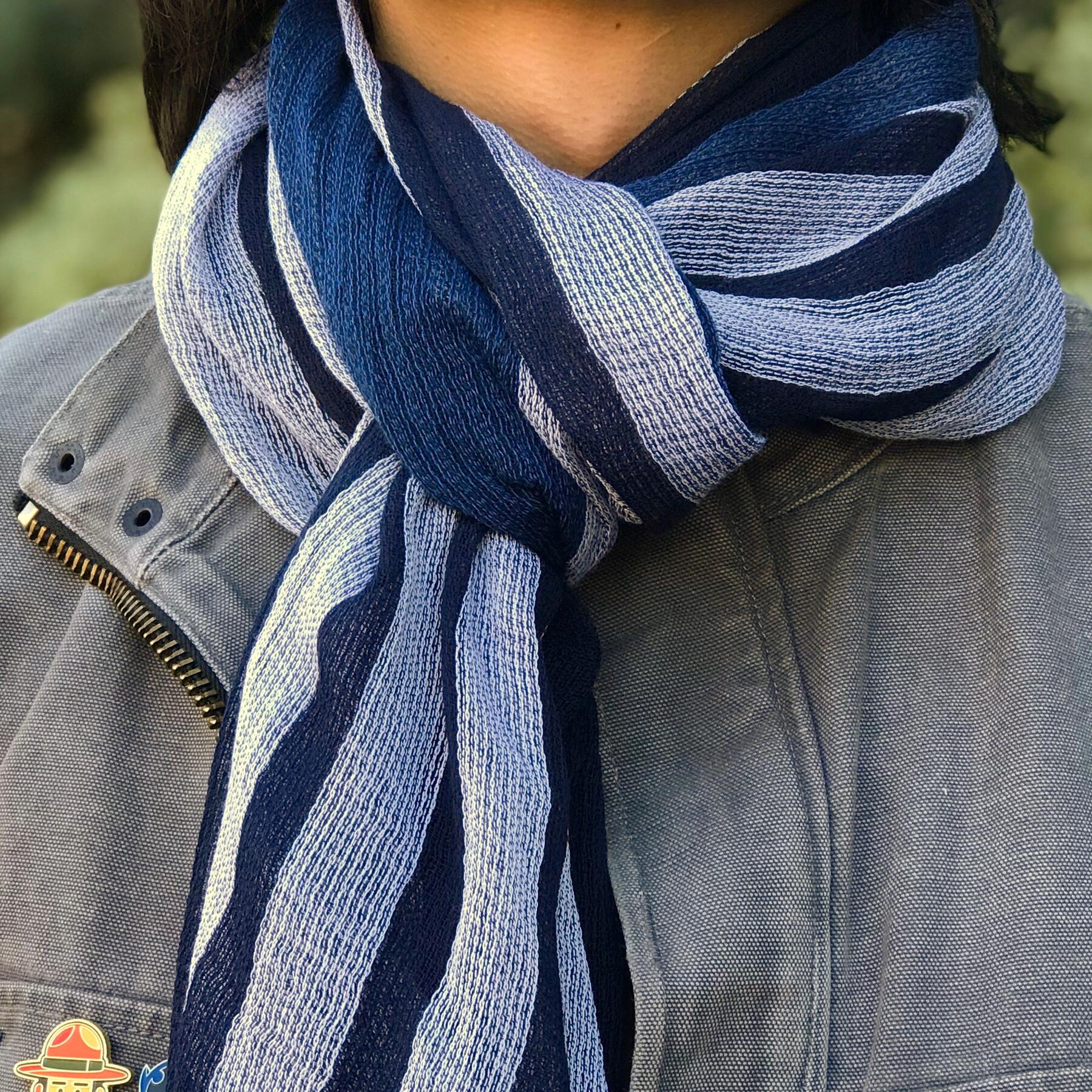 gustin japan indigo stripe hand dyed selvedge scarf