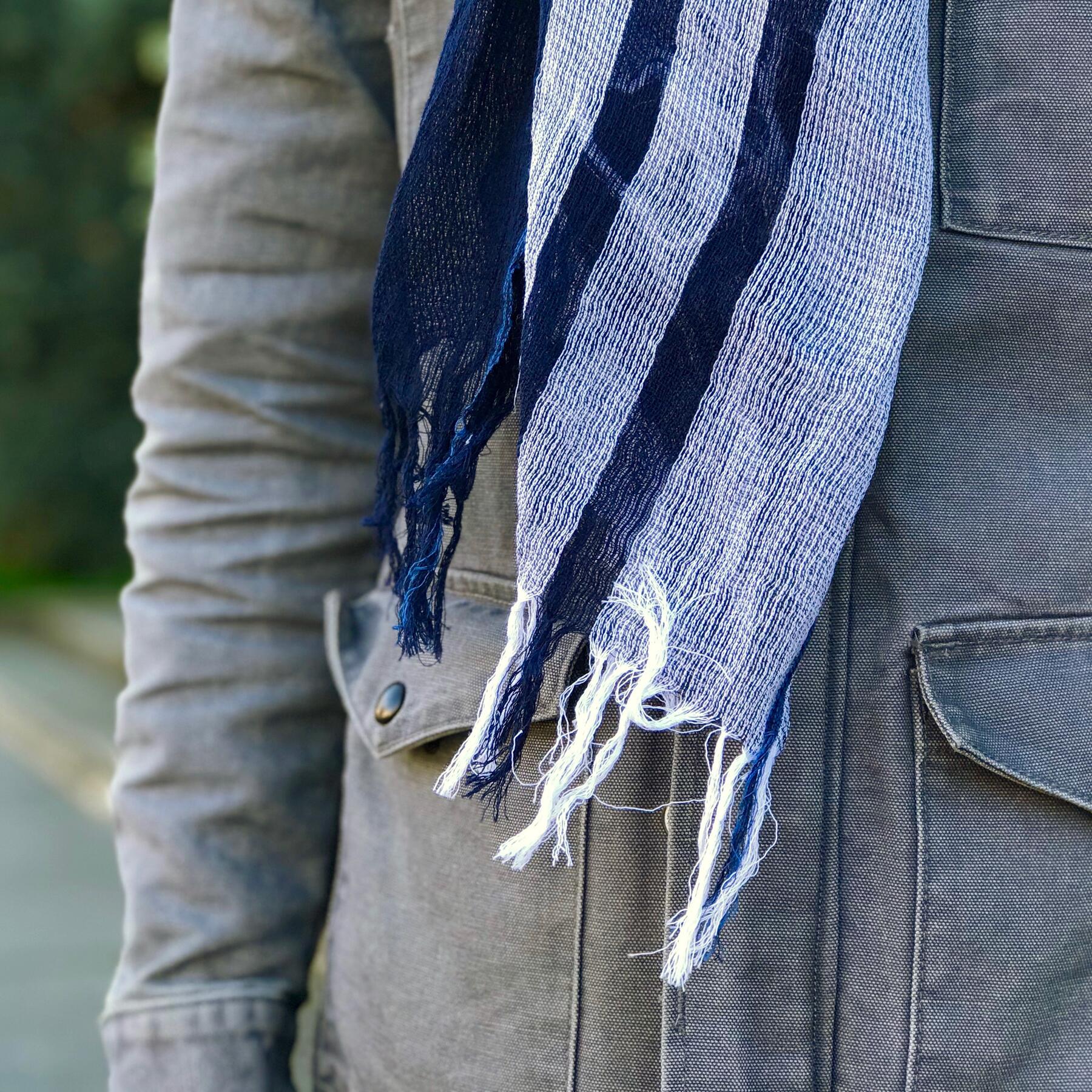 gustin japan indigo stripe hand dyed selvedge scarf