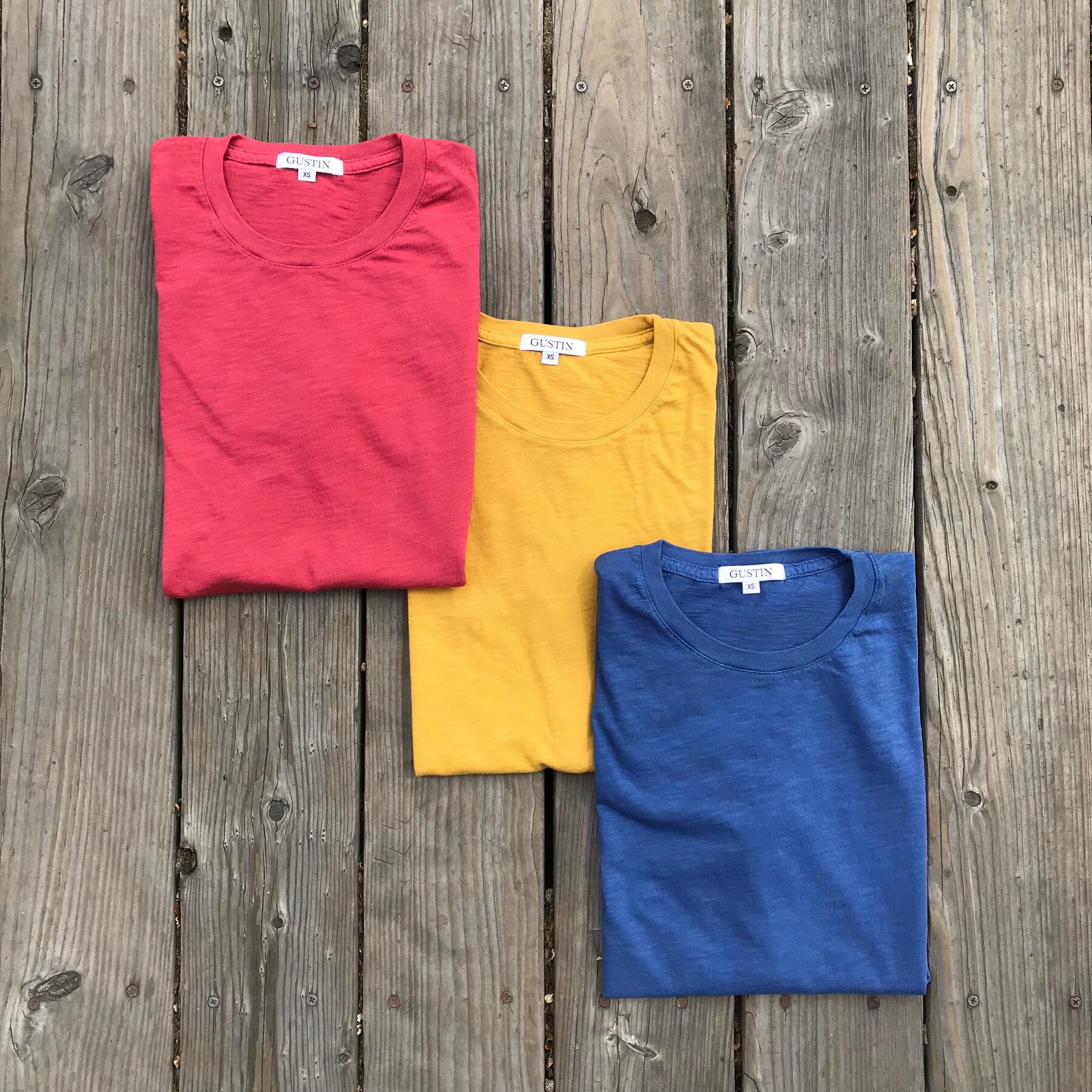 gustin slub cotton t-shirt 3pk (crimson, gold, faded blue)