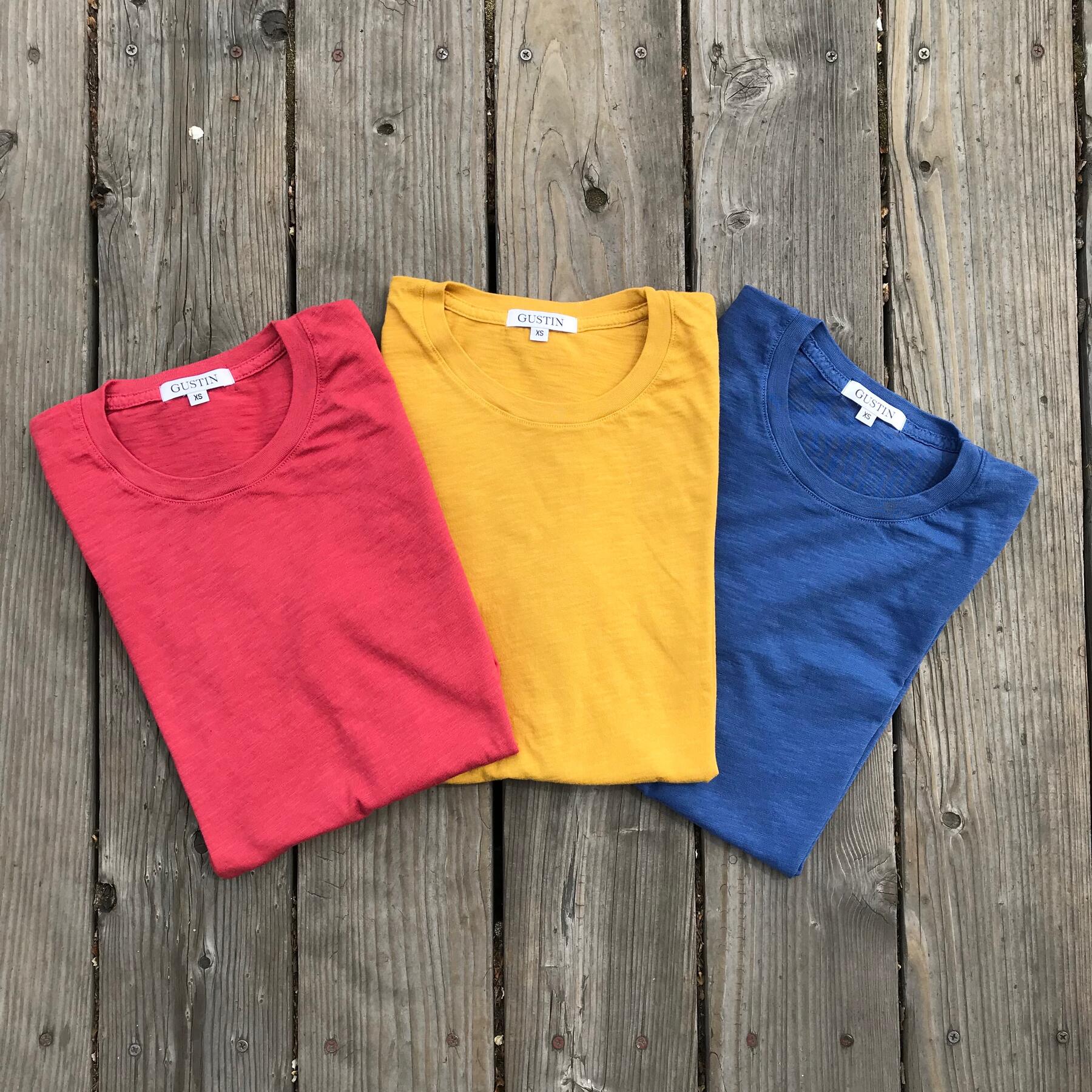 gustin slub cotton t-shirt 3pk (crimson, gold, faded blue)