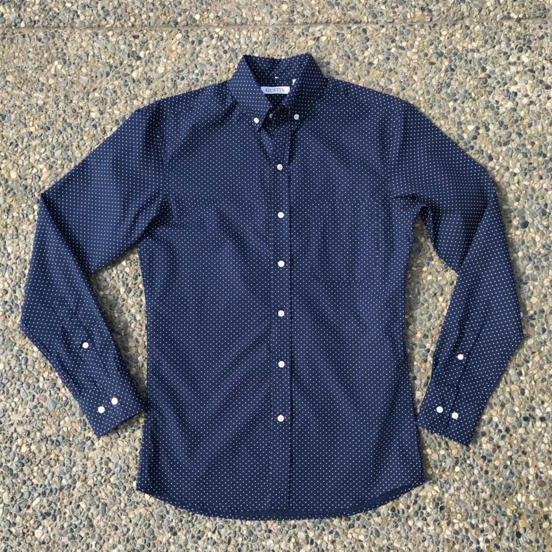 gustin #448 navy polka dot poplin