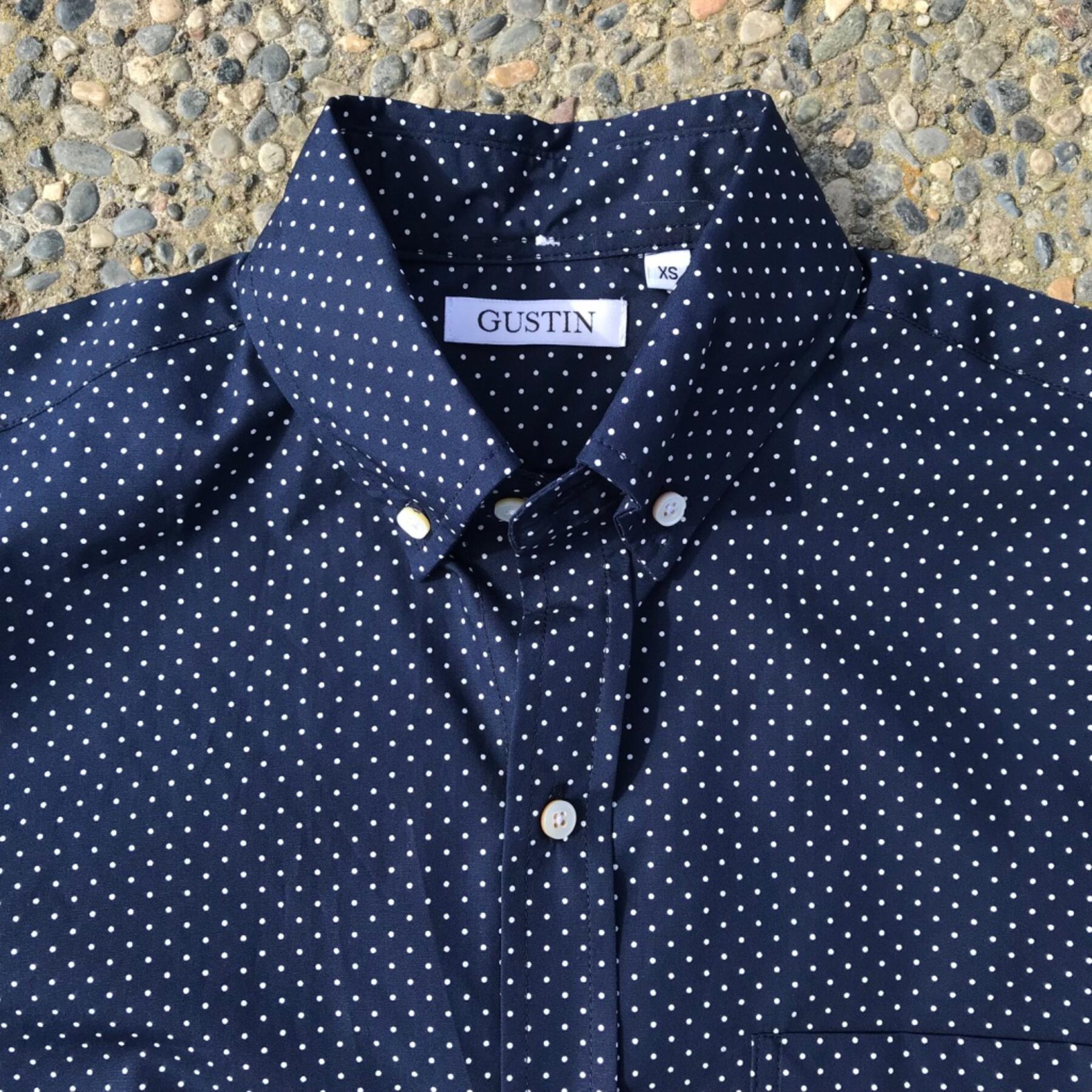 gustin #448 navy polka dot poplin
