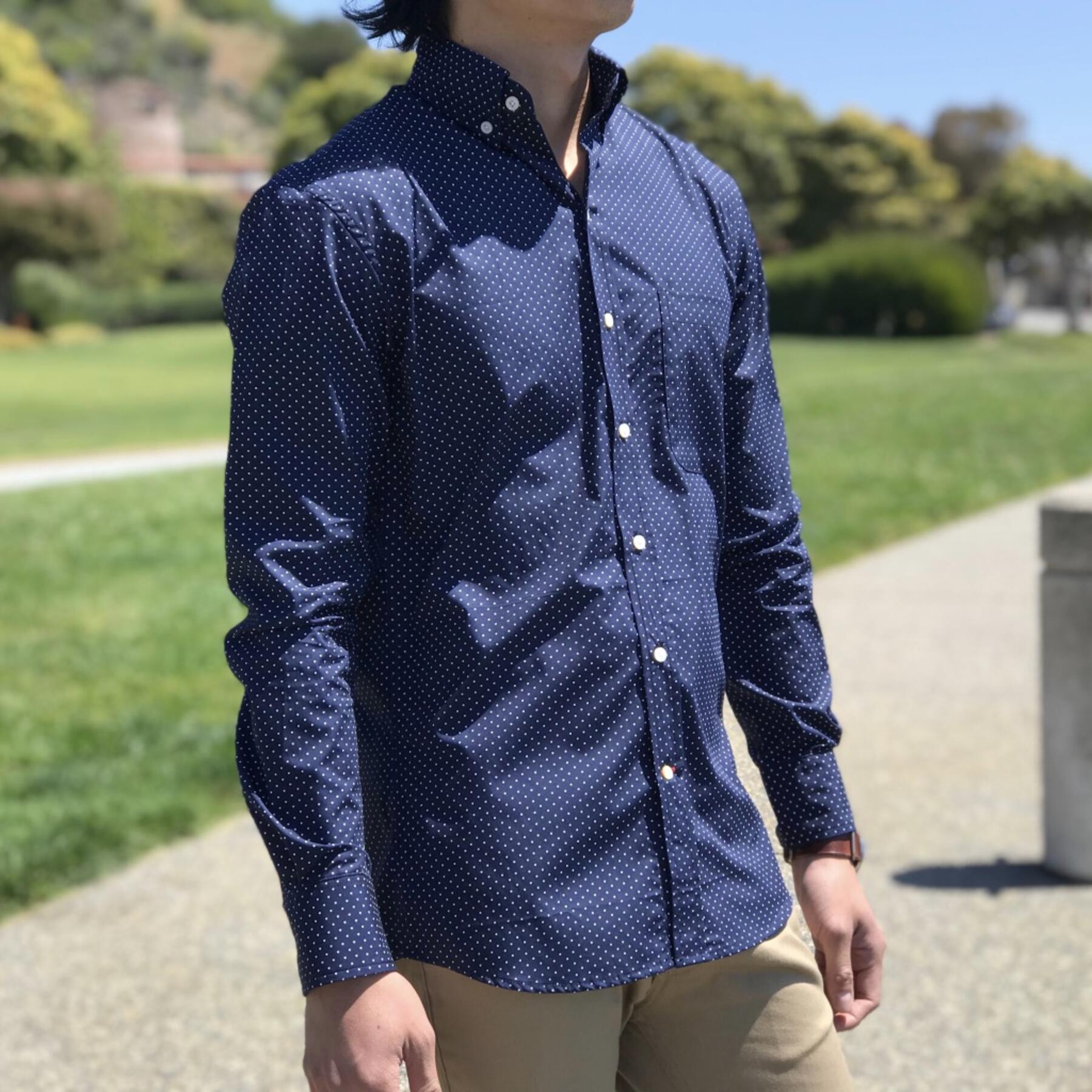 gustin #448 navy polka dot poplin