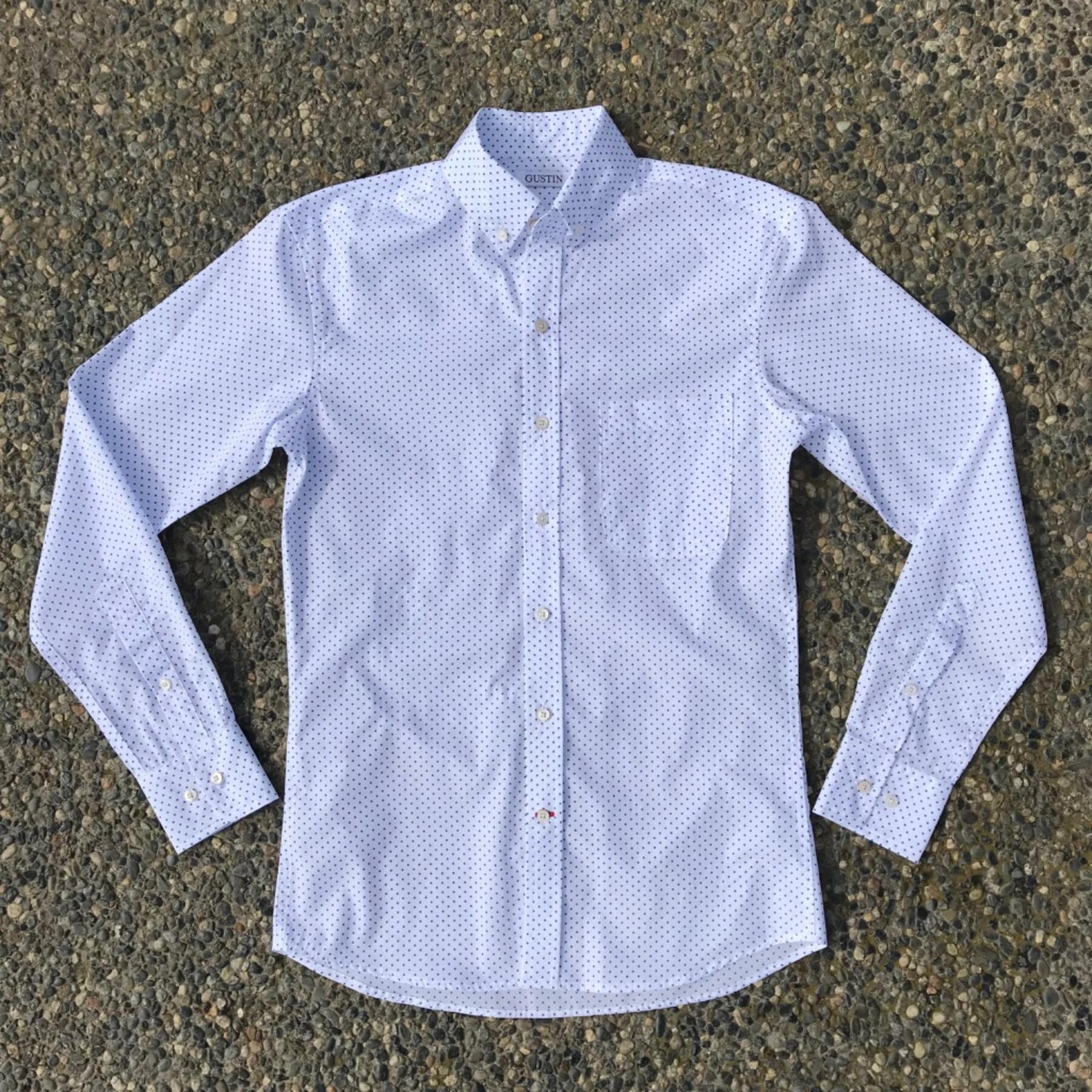gustin #575 white-blue polka dot poplin