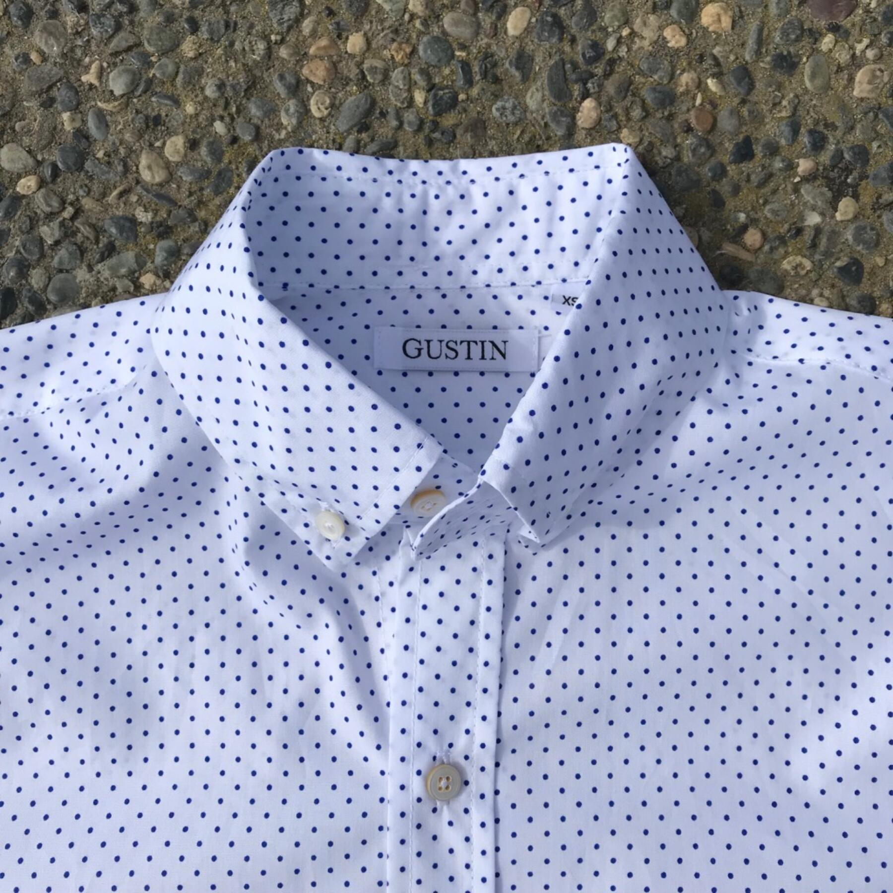gustin #575 white-blue polka dot poplin