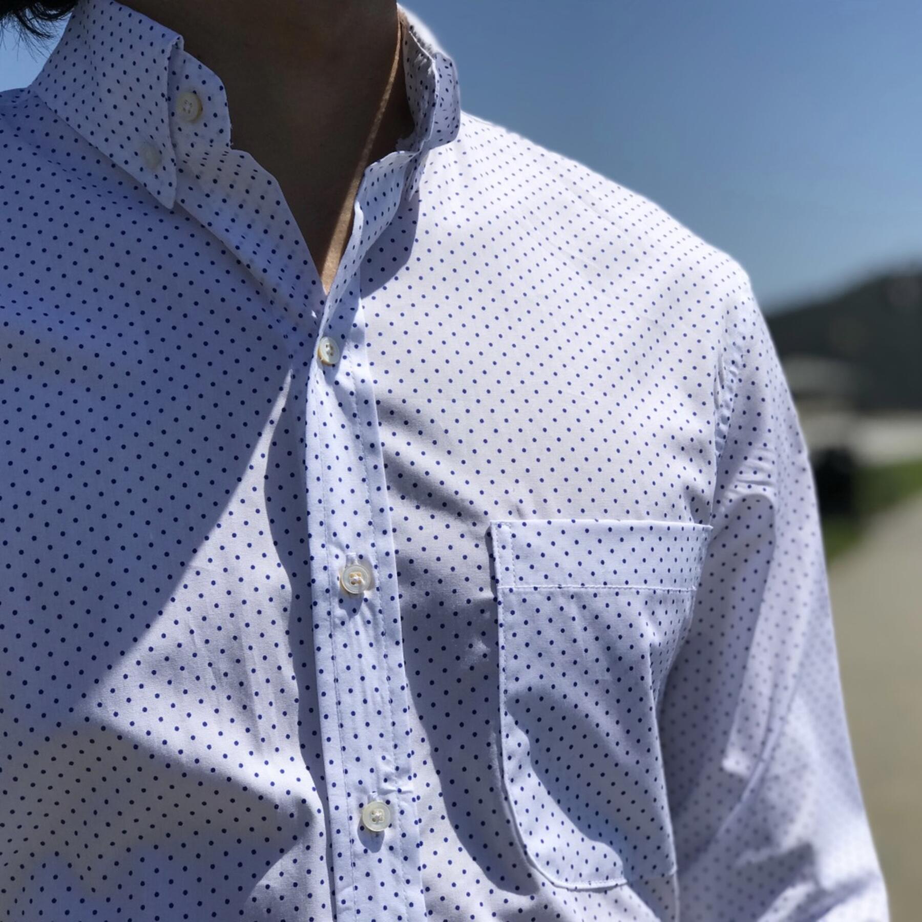 gustin #575 white-blue polka dot poplin
