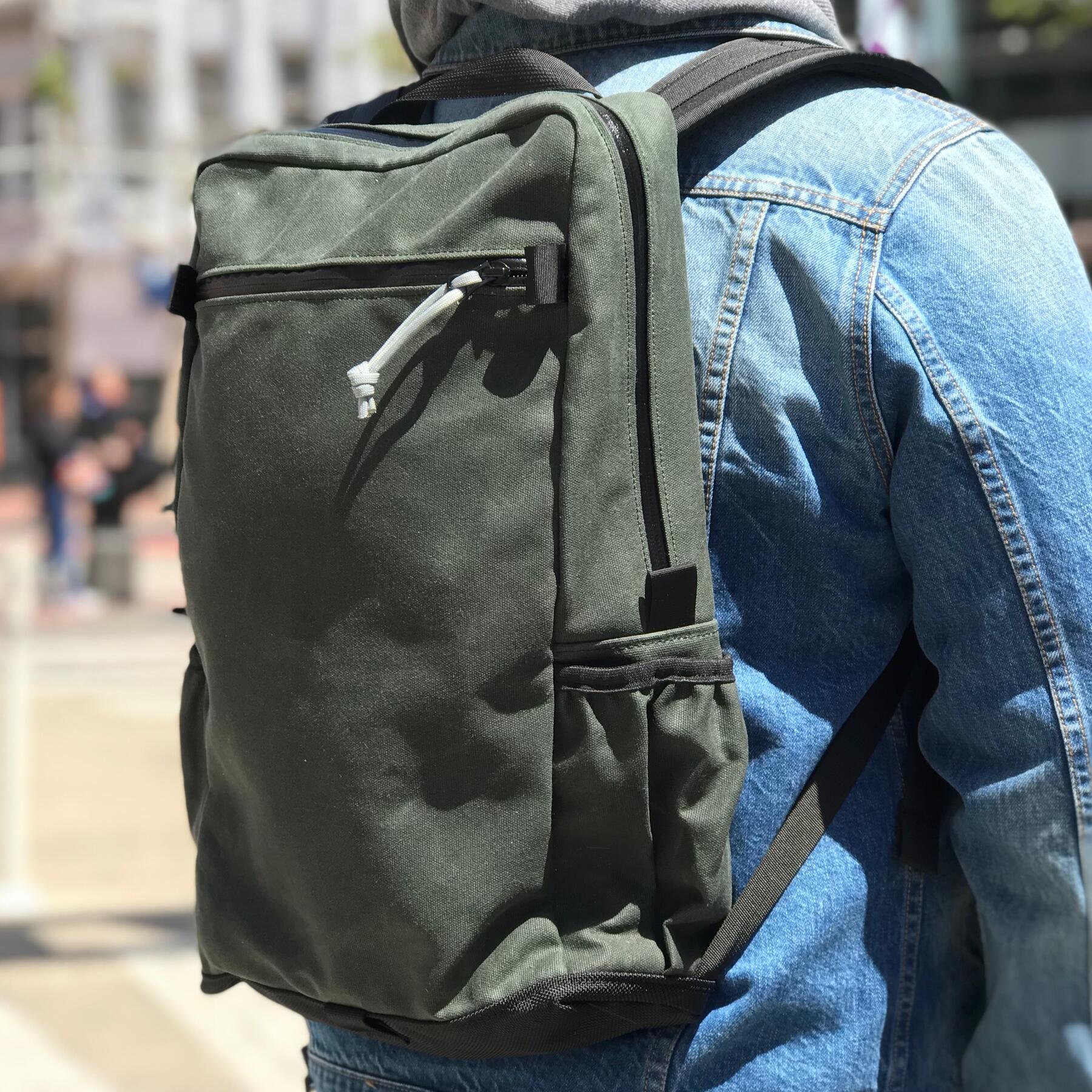 gustin commuter backpack - waxed forest canvas