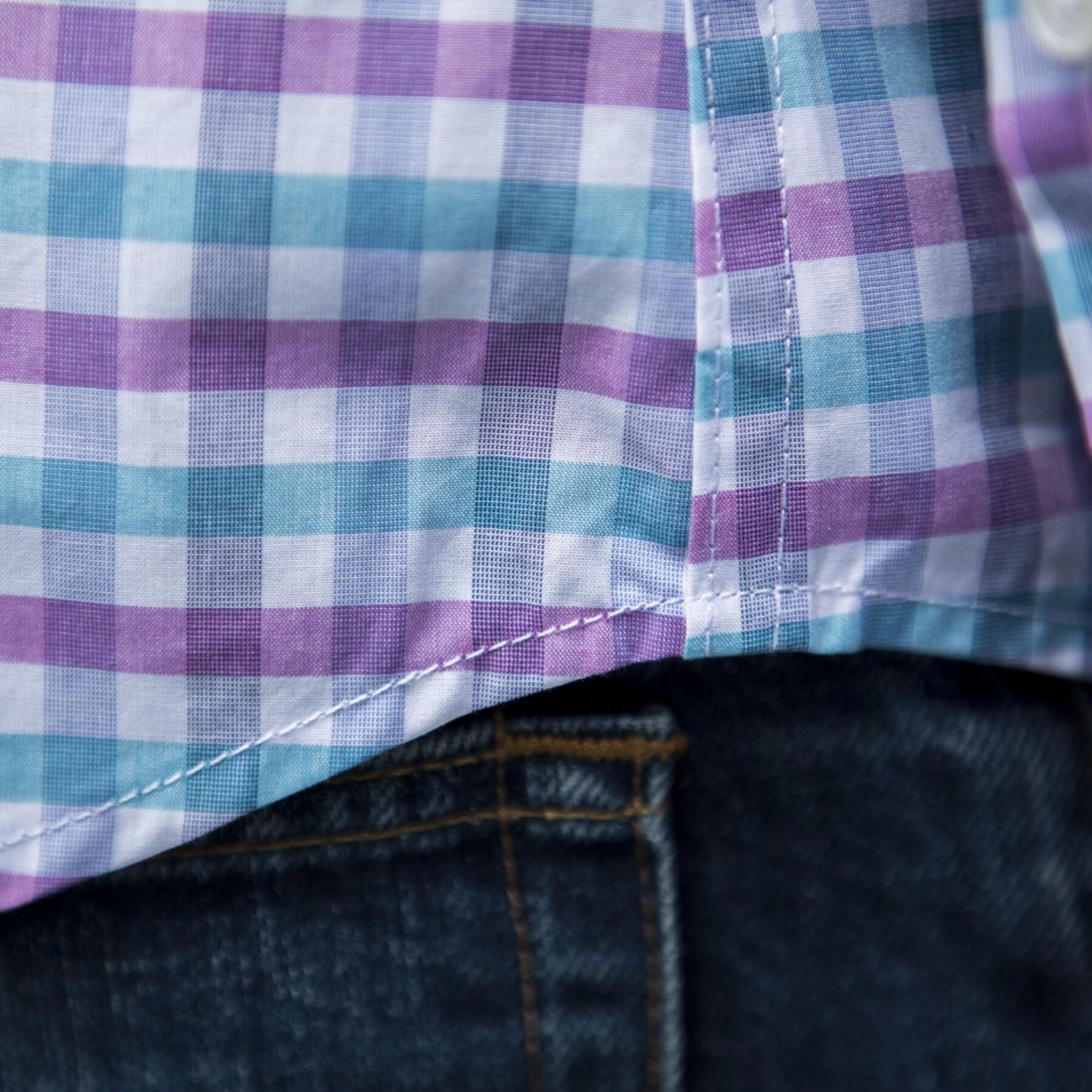 gustin #587 thomas mason aqua mauve gingham