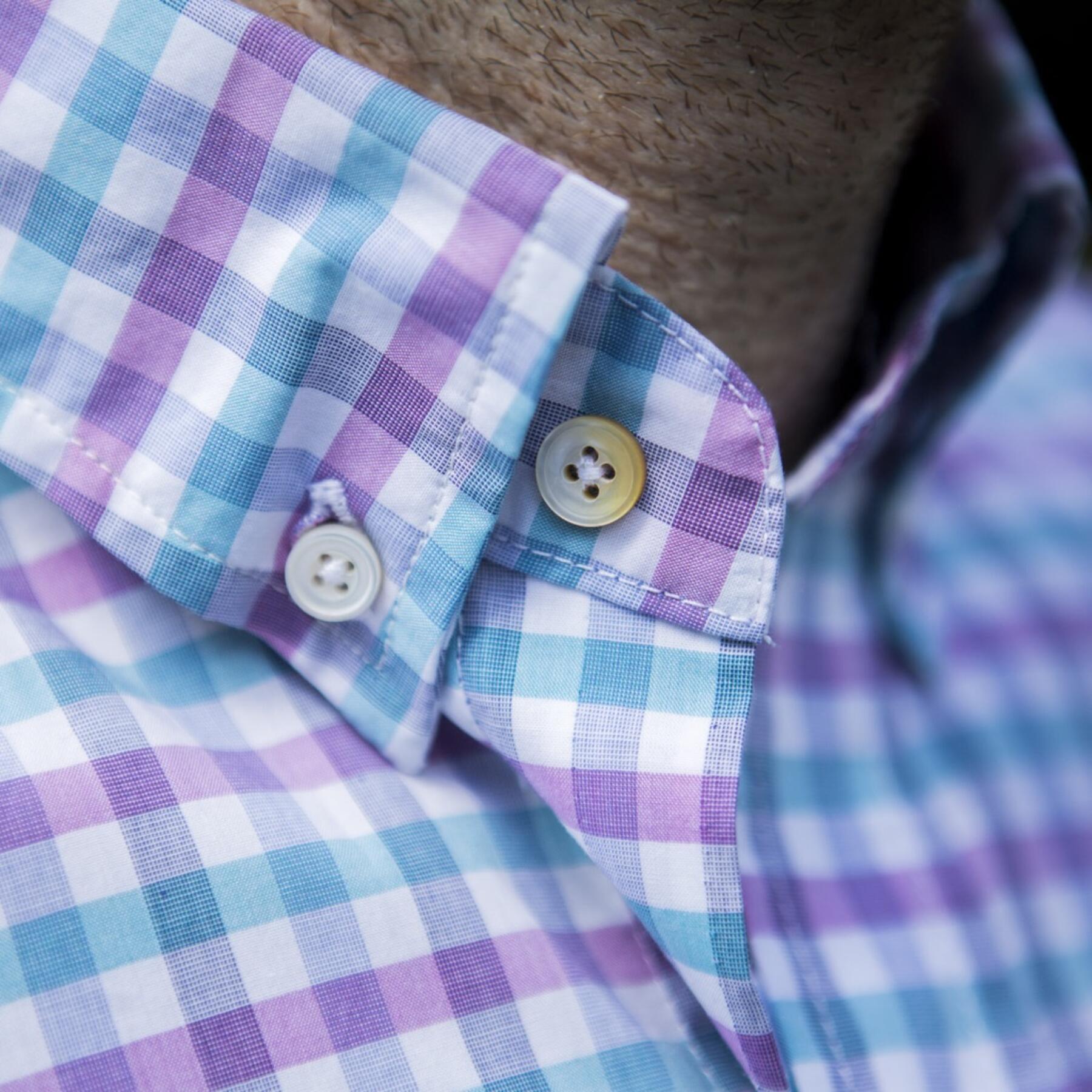 gustin #587 thomas mason aqua mauve gingham