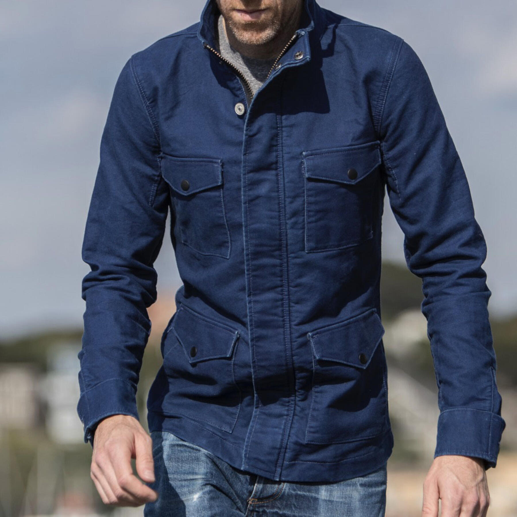 gustin field jacket - indigo dyed moleskin