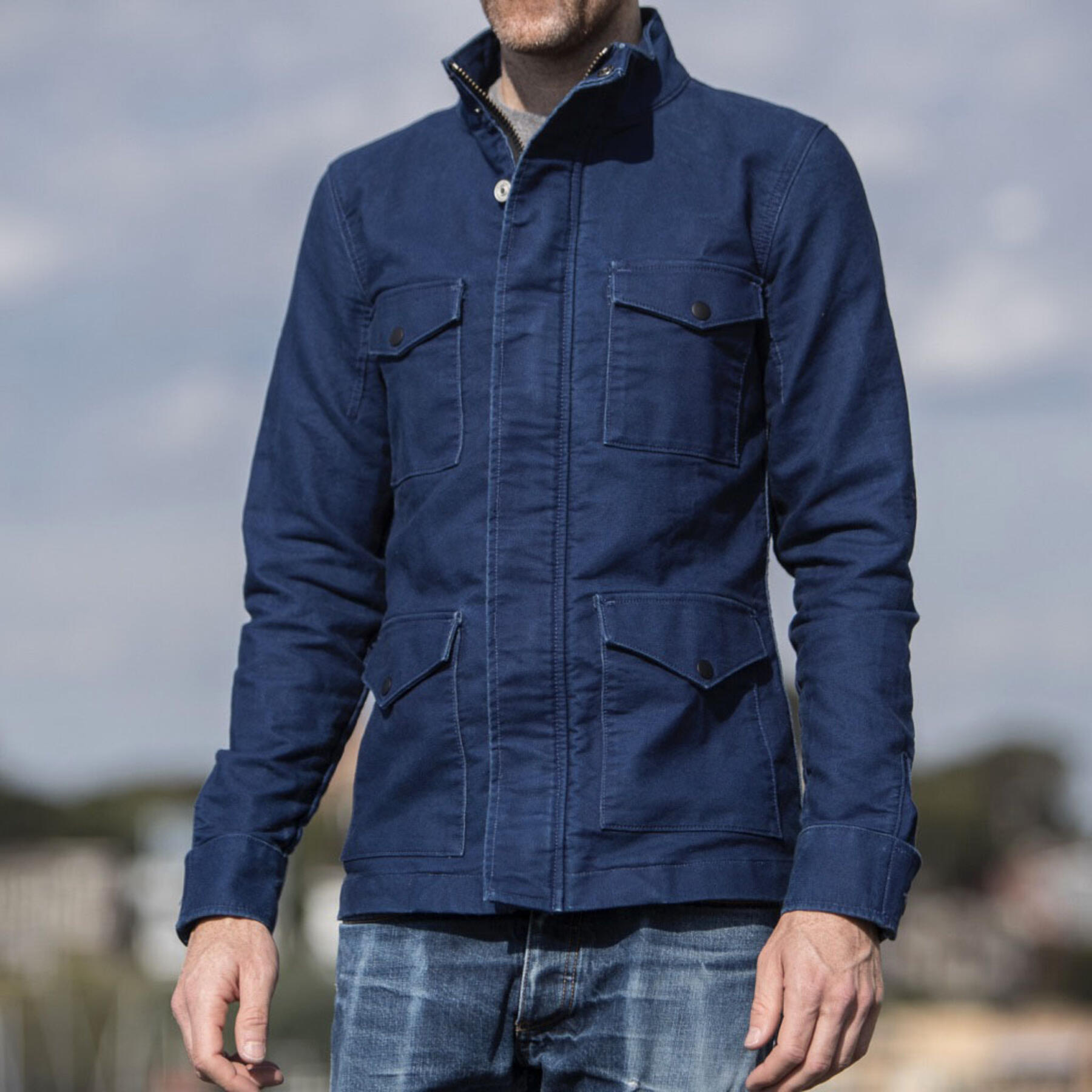 gustin field jacket - indigo dyed moleskin