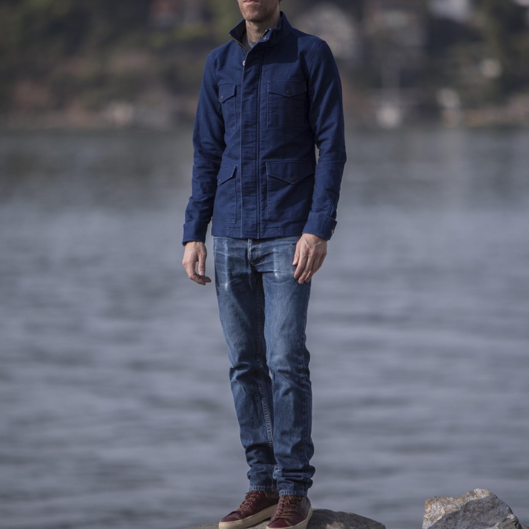 gustin field jacket - indigo dyed moleskin