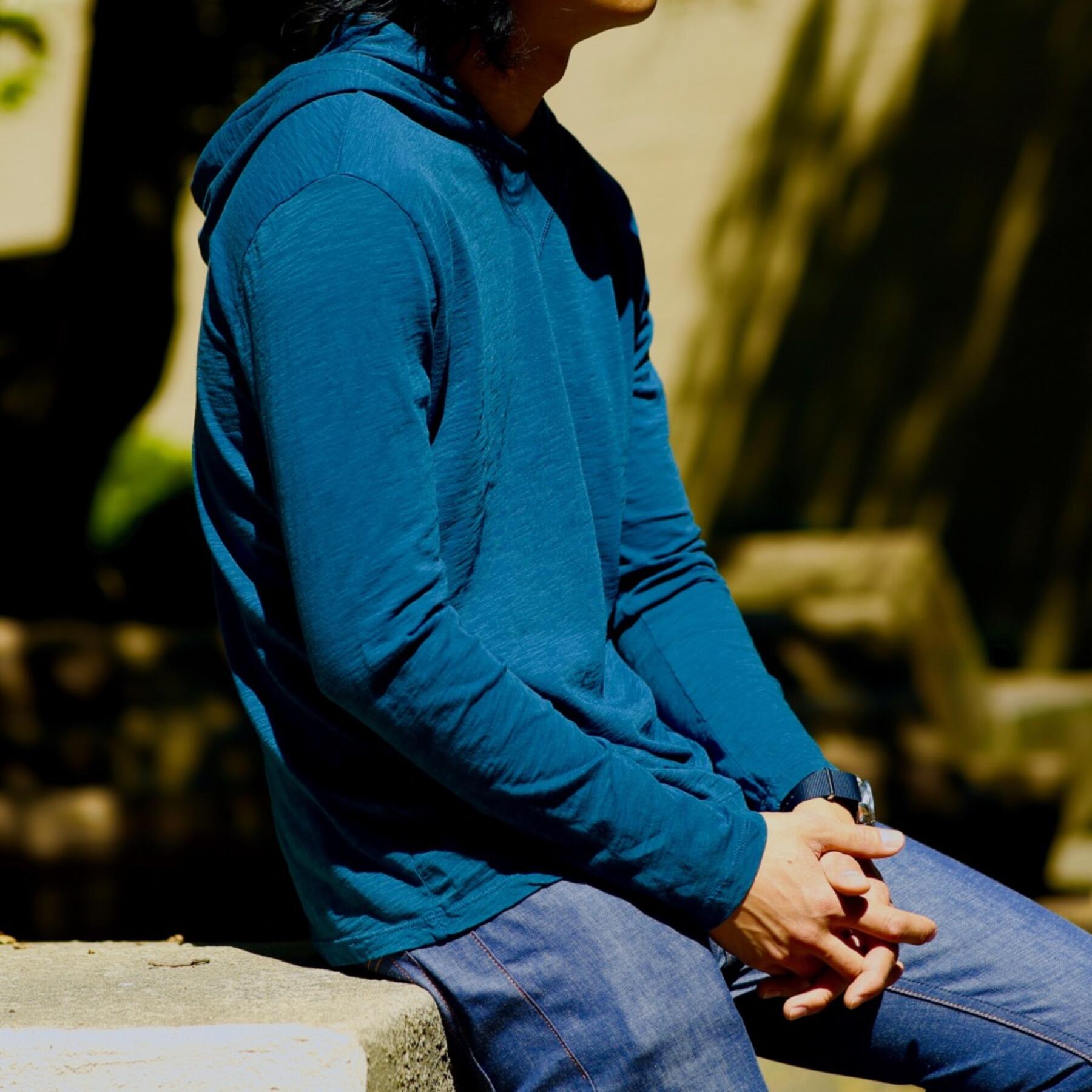 gustin superlight slub hoodie - deep ocean