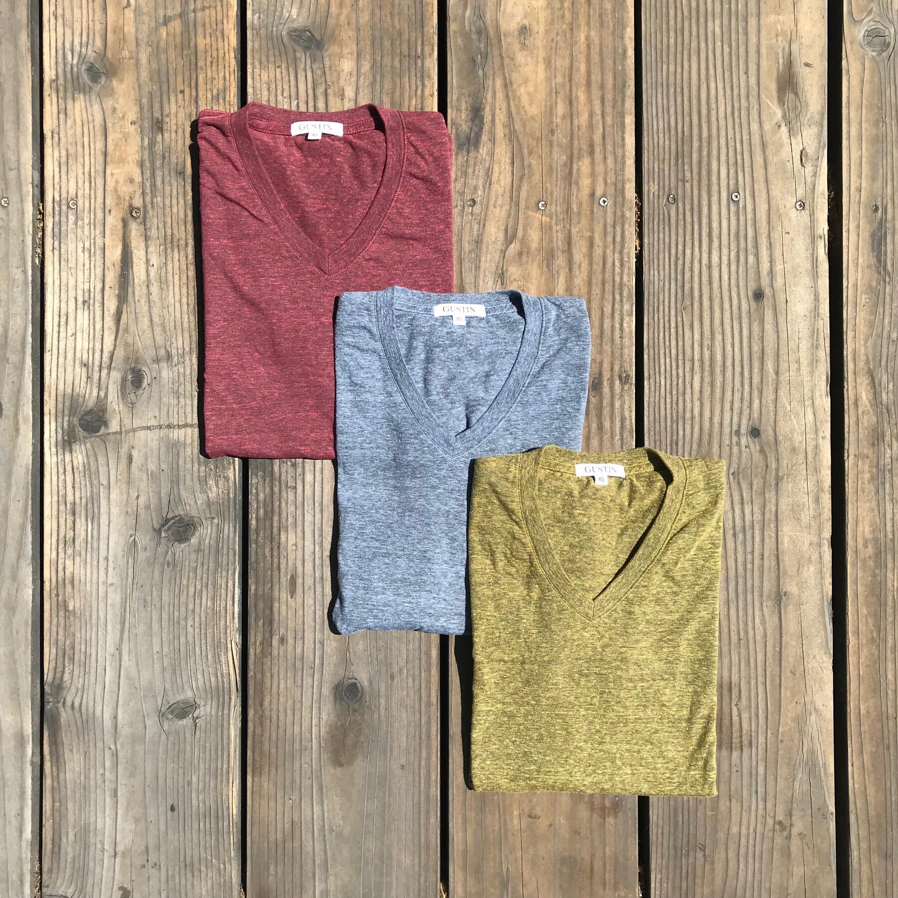 gustin usa heather v-neck t-shirt 3pk (crimson, sky blue, gold)