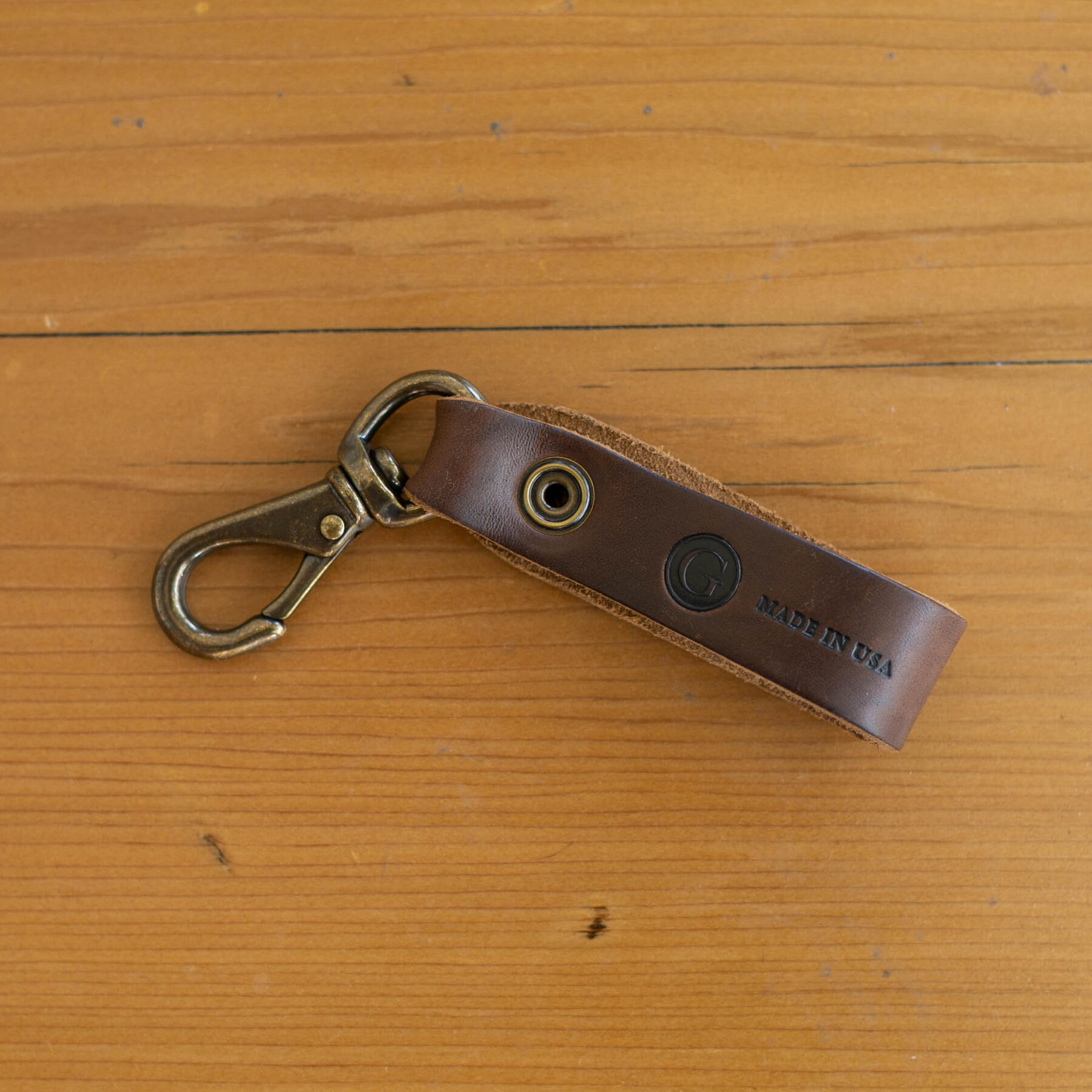 gustin swivel hook keychain - horween cxl brown