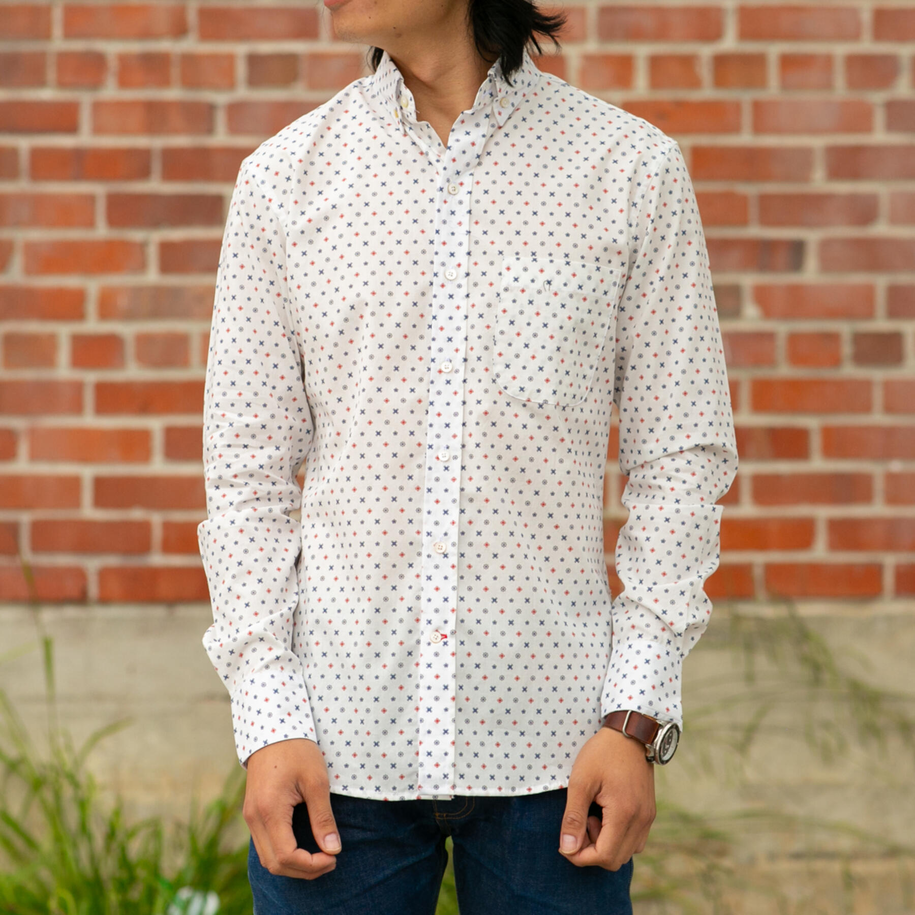 gustin #608 white floral dot poplin