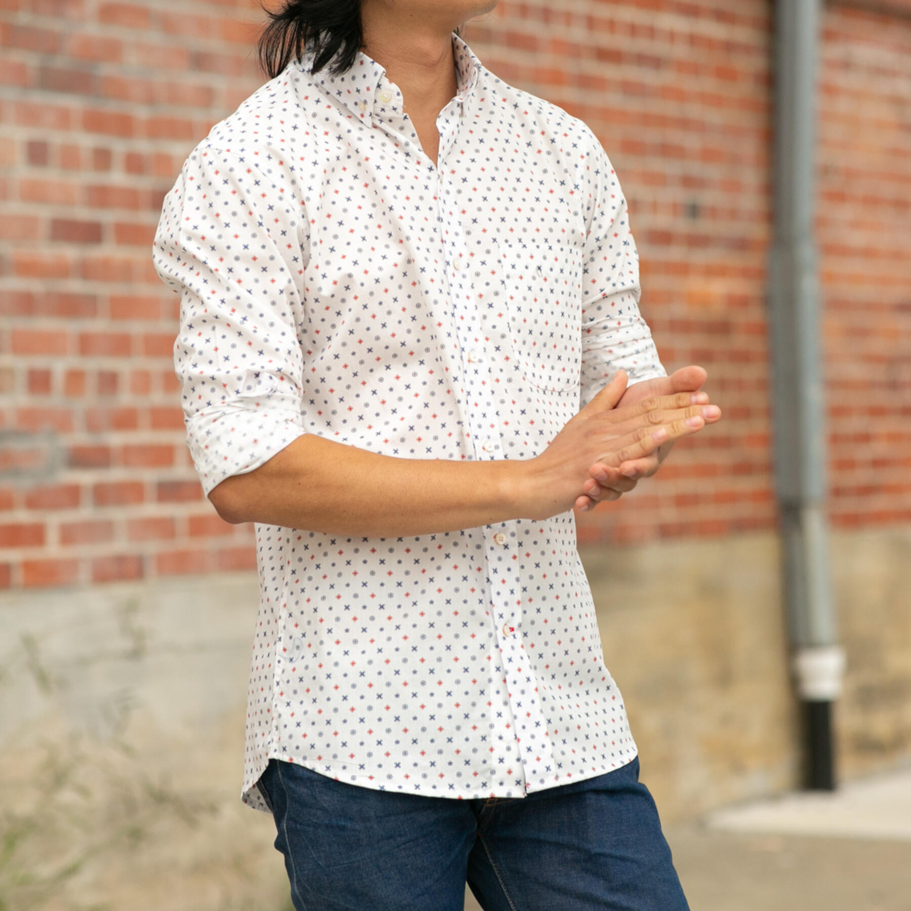 gustin #608 white floral dot poplin