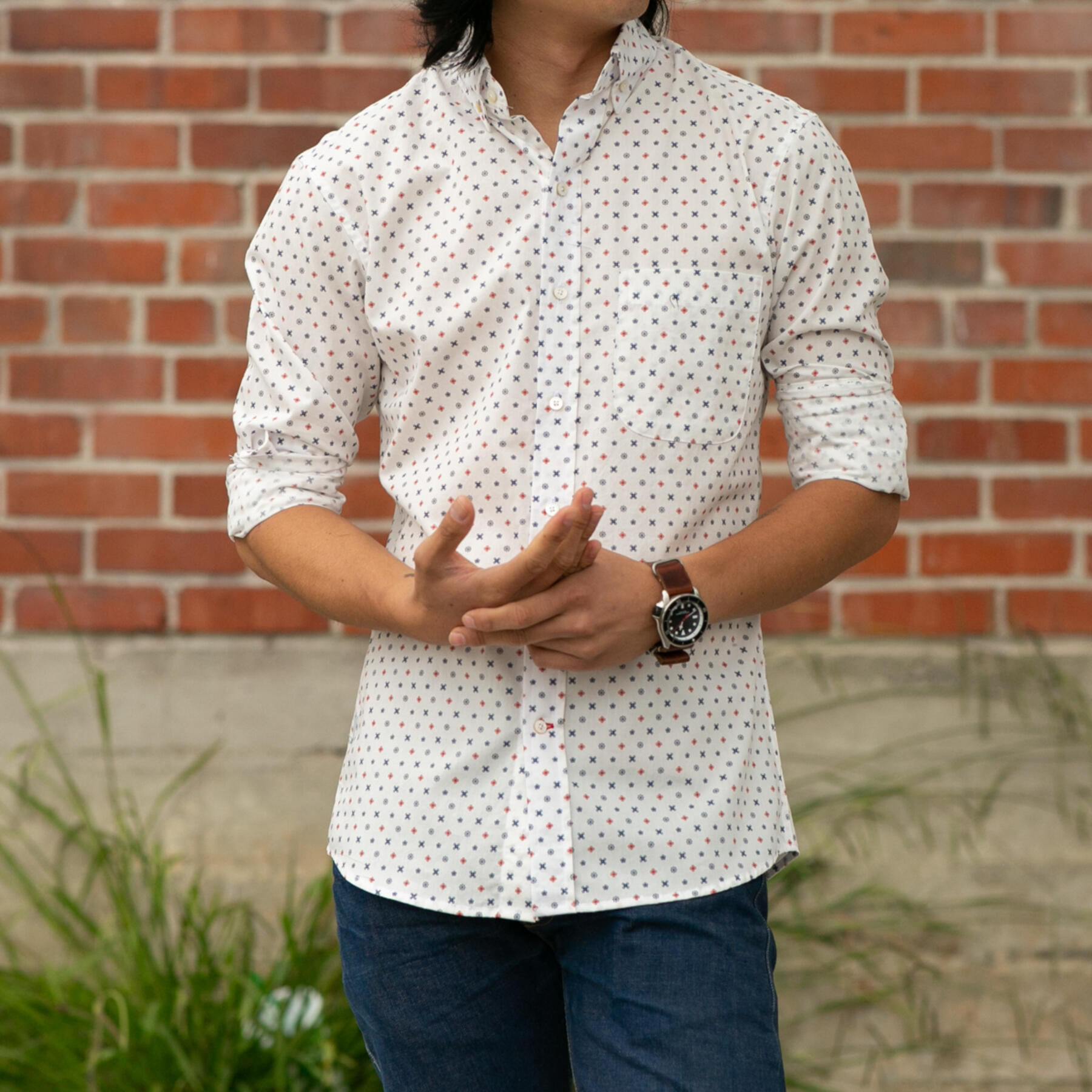 gustin #608 white floral dot poplin