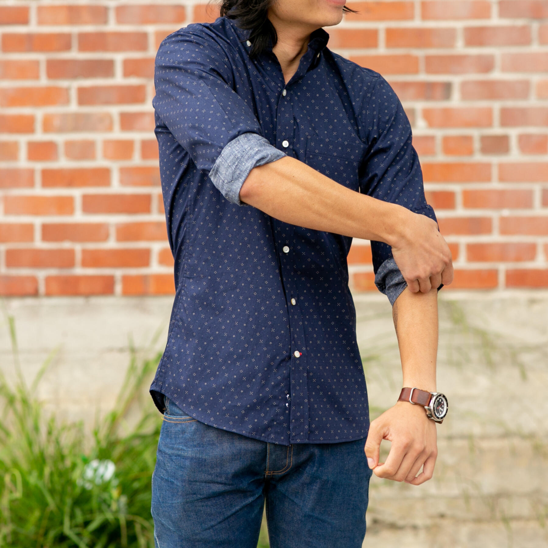 gustin #609 navy floral dot poplin