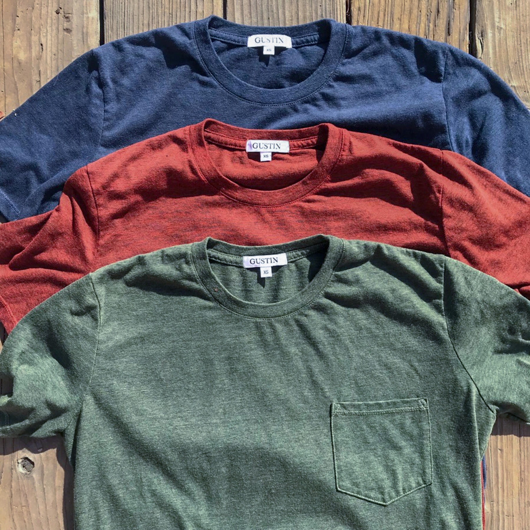 gustin usa heather pocket t-shirt - 3pk (cypress, oxblood, navy)