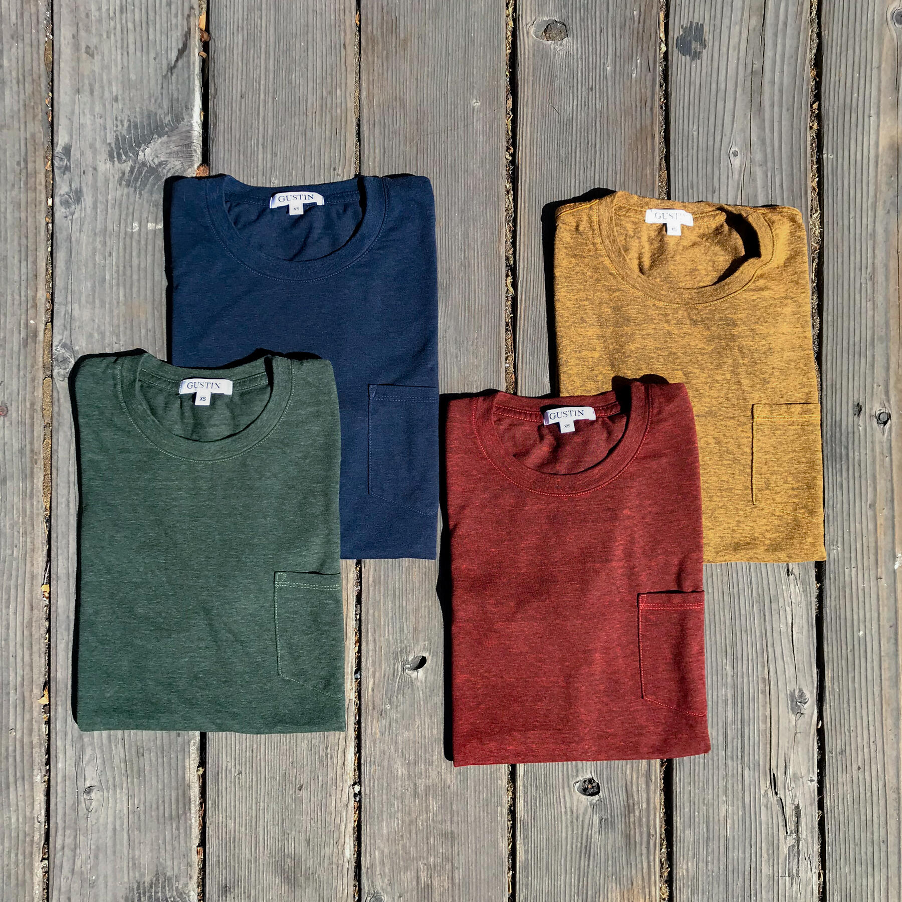 gustin usa heather pocket t-shirt - 4pk (cypress, navy, oxblood, bronze)