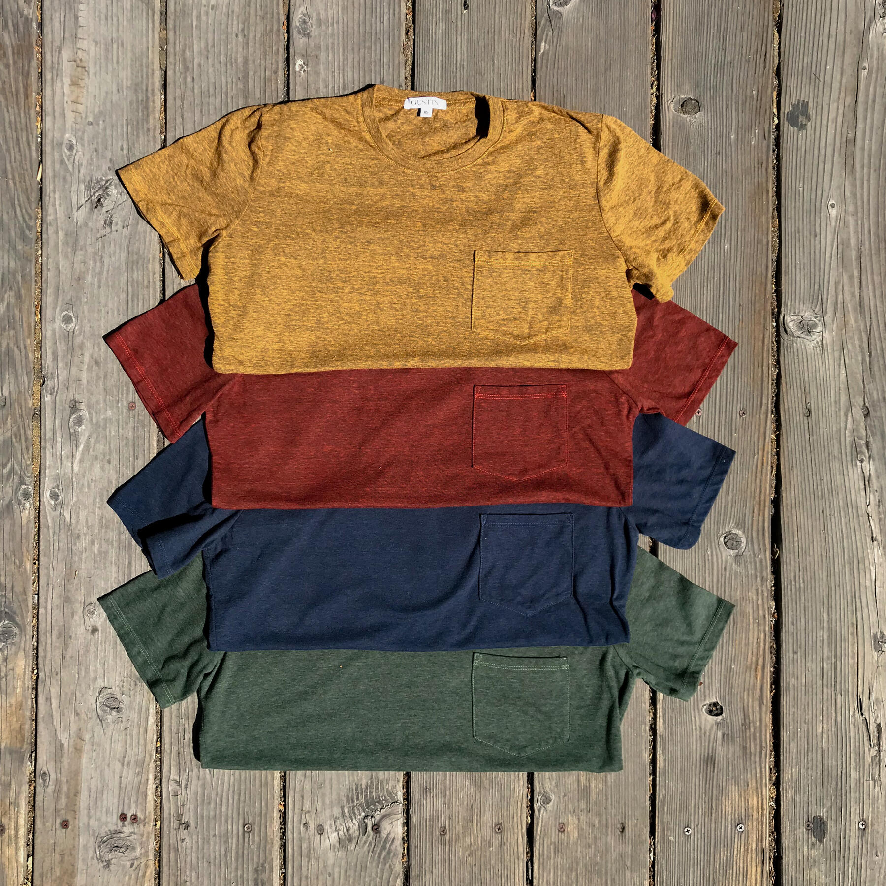 gustin usa heather pocket t-shirt - 4pk (cypress, navy, oxblood, bronze)