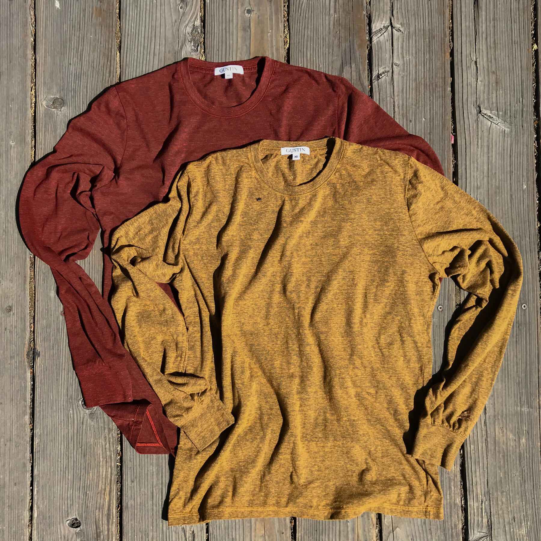 gustin usa heather long sleeve t-shirt 2pk (oxblood, bronze)