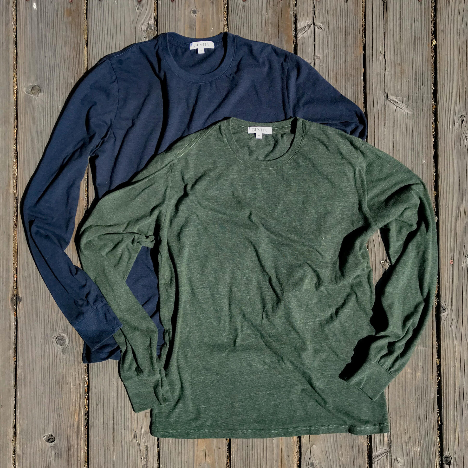 gustin usa heather long sleeve t-shirt 2pk (navy, cypress)