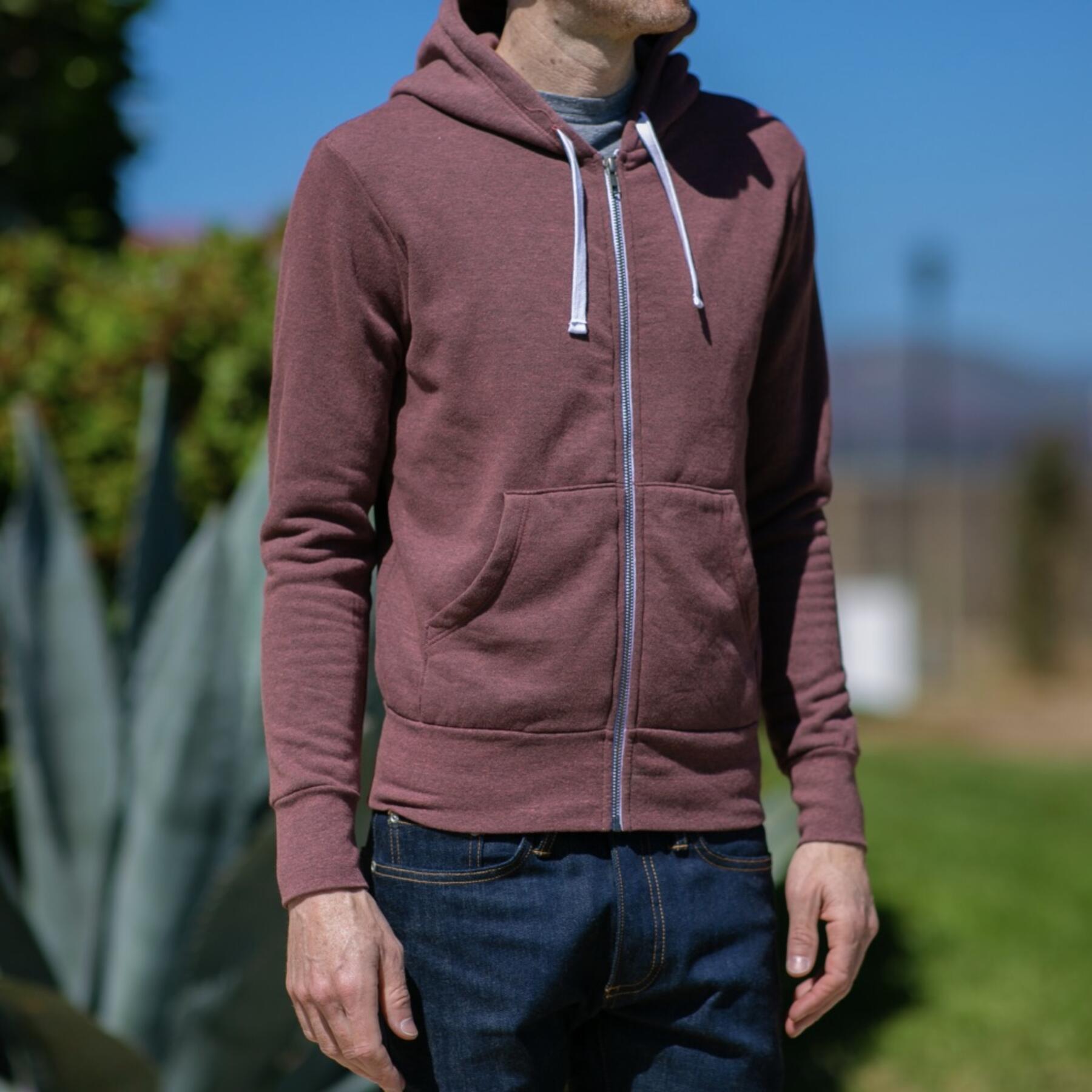 gustin fleece zip hoodie - heather oxblood