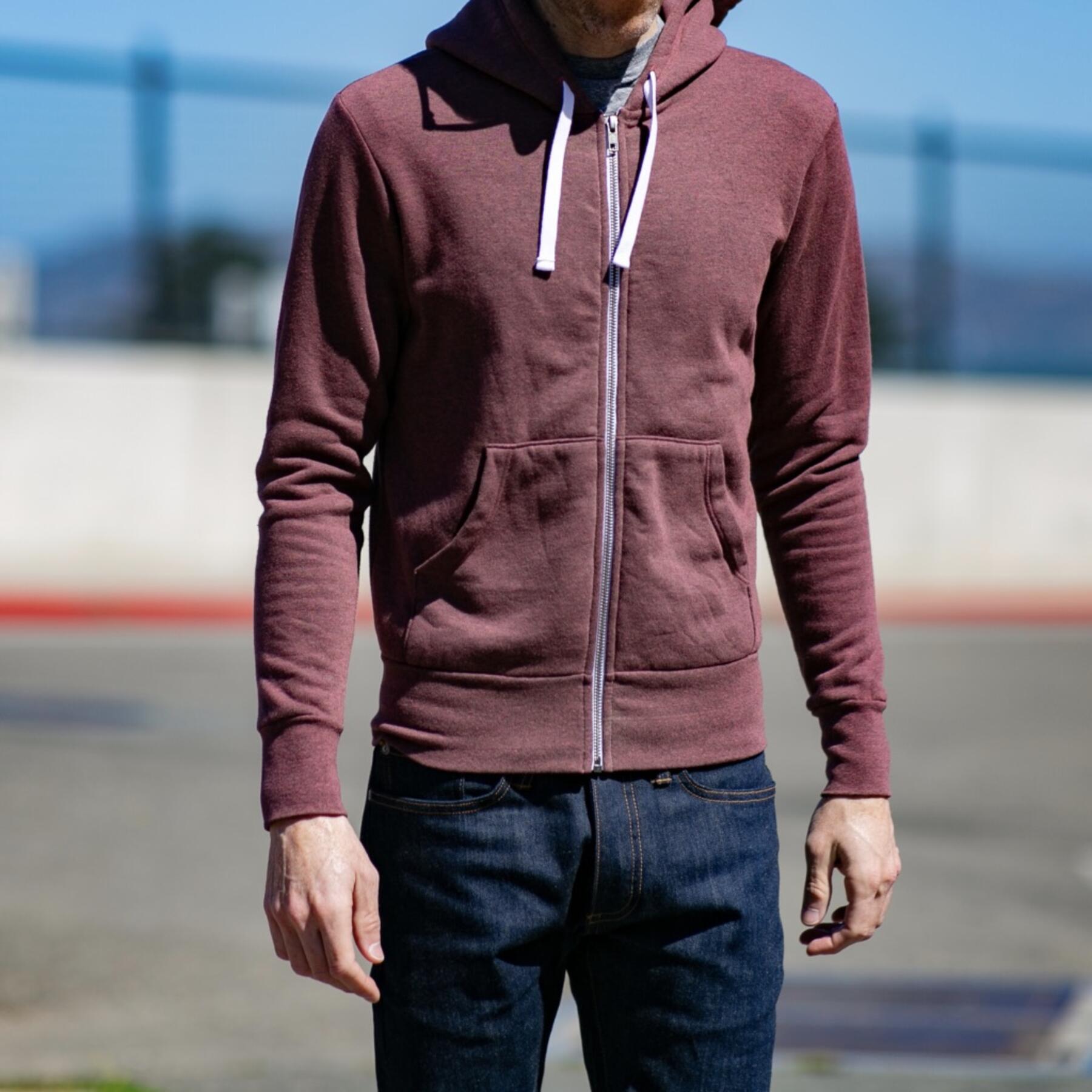 gustin fleece zip hoodie - heather oxblood