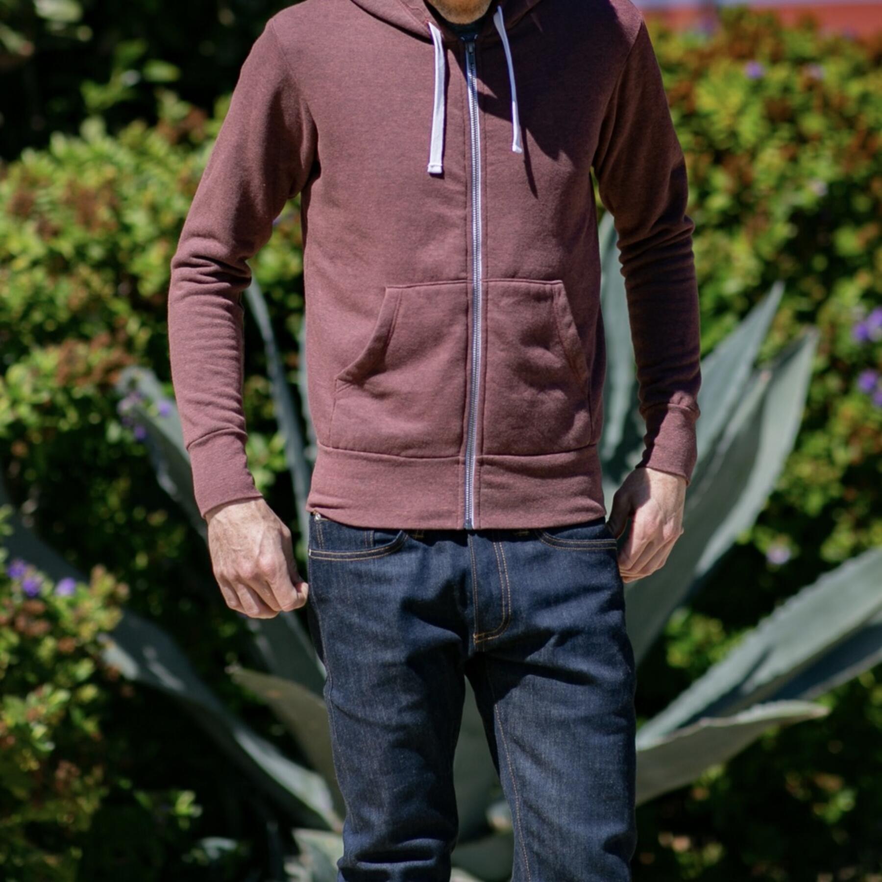 gustin fleece zip hoodie - heather oxblood