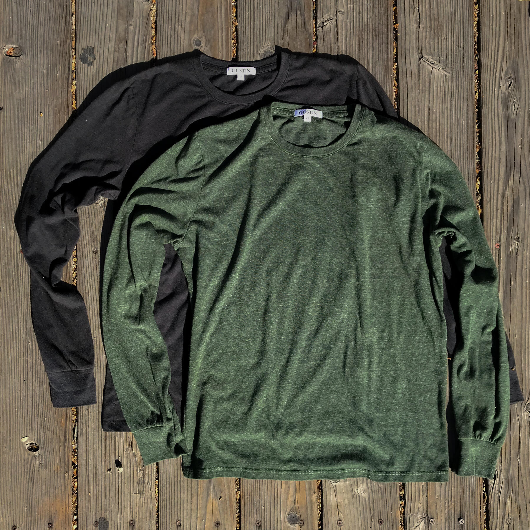 gustin usa heather long sleeve t-shirt 2pk (gunmetal, cypress)