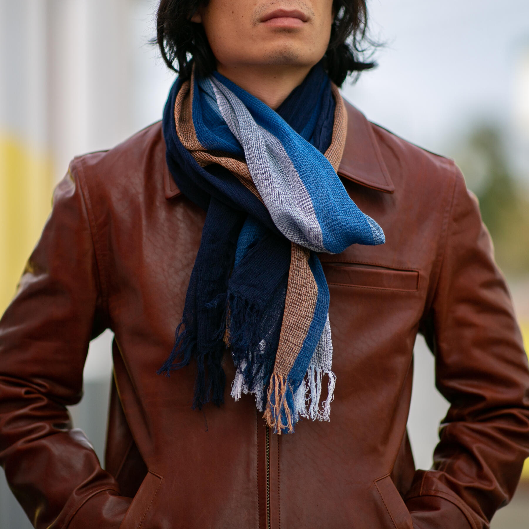 gustin japan persimmon indigo fade selvedge scarf