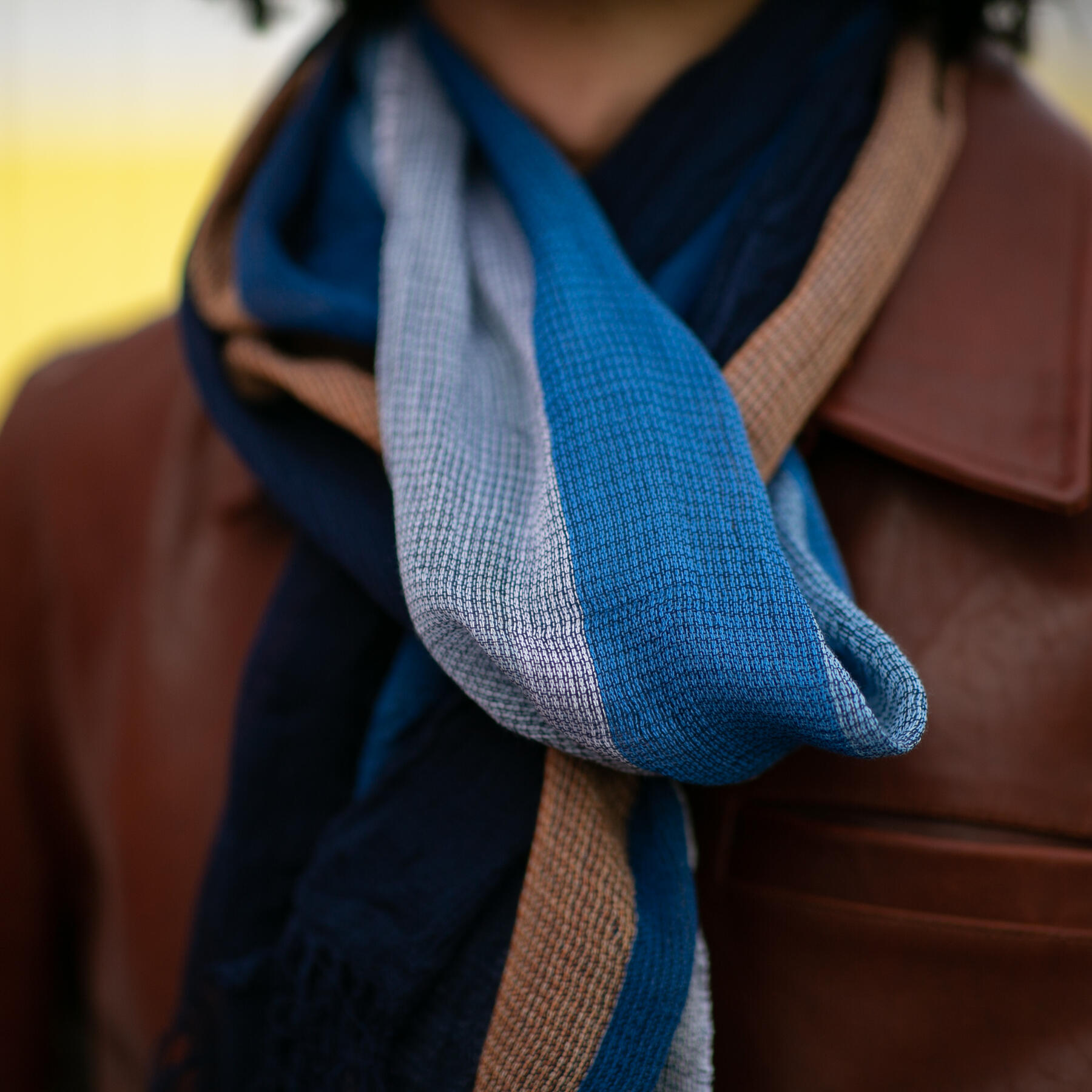 gustin japan persimmon indigo fade selvedge scarf